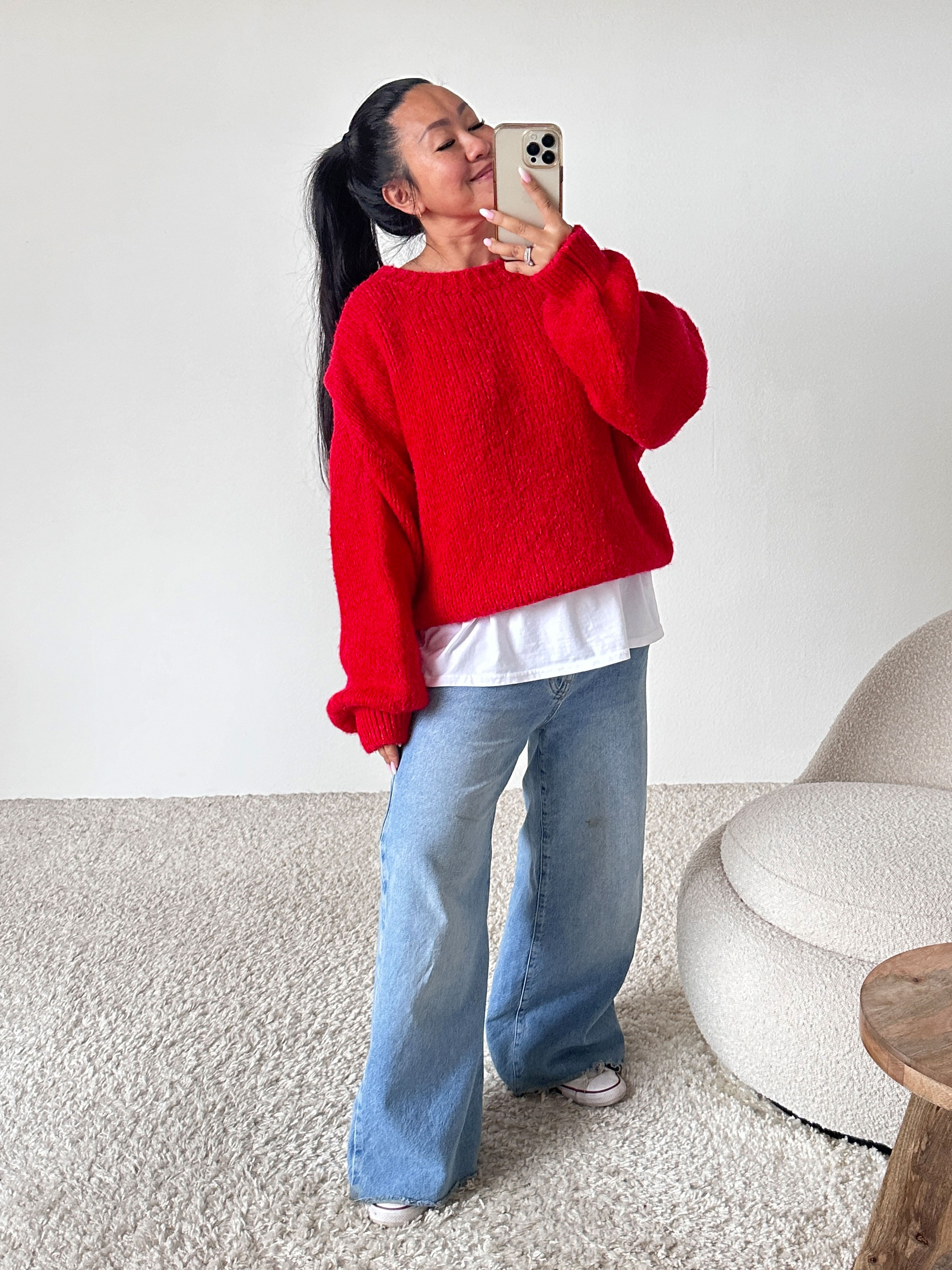 Strickpullover mit Rundhalsausschnitt - FLAUSCHI - Rot