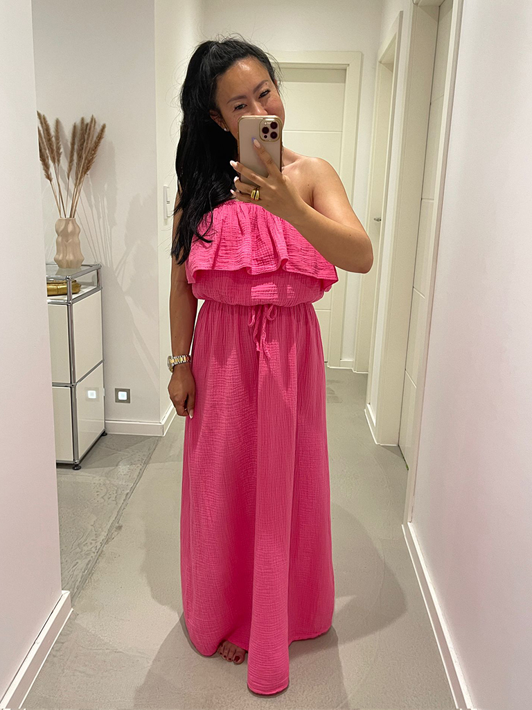 Musselin Kleid Off-Shoulder BALI - Pink