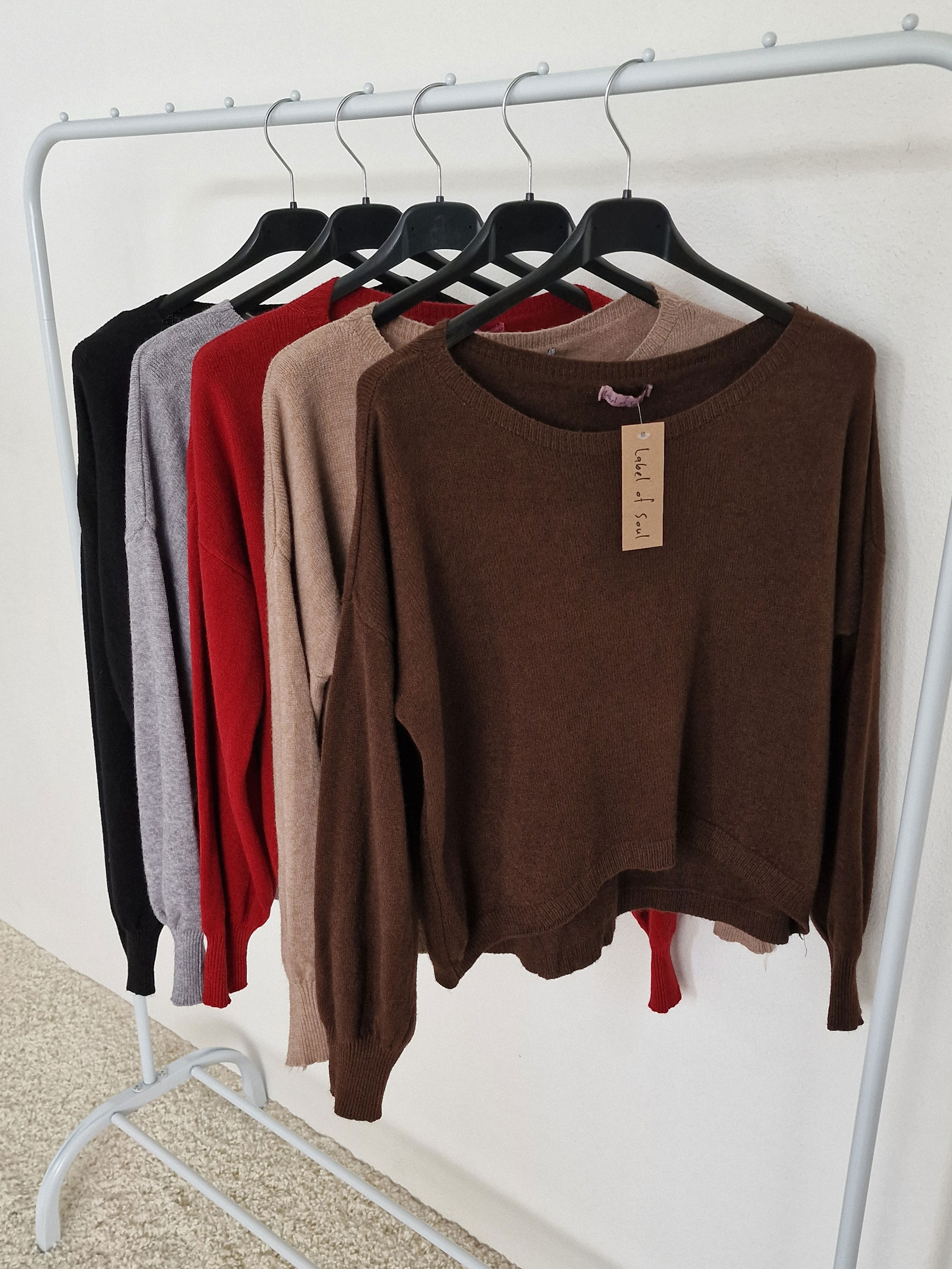 Cropped Viskose Pullover mit Rundhalsausschnitt - Schoko