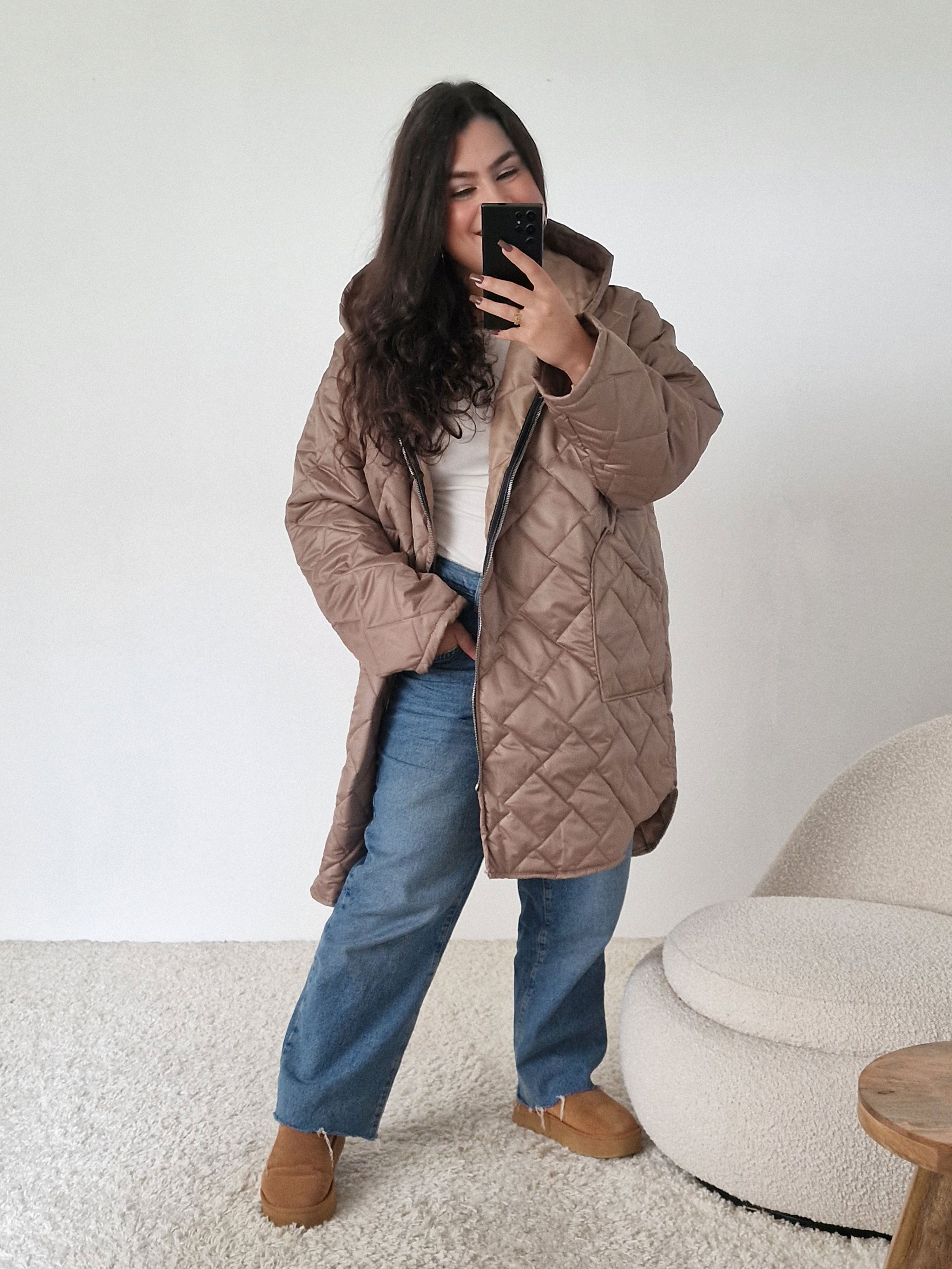 CURVY Steppjacke mit Kapuze - Taupe