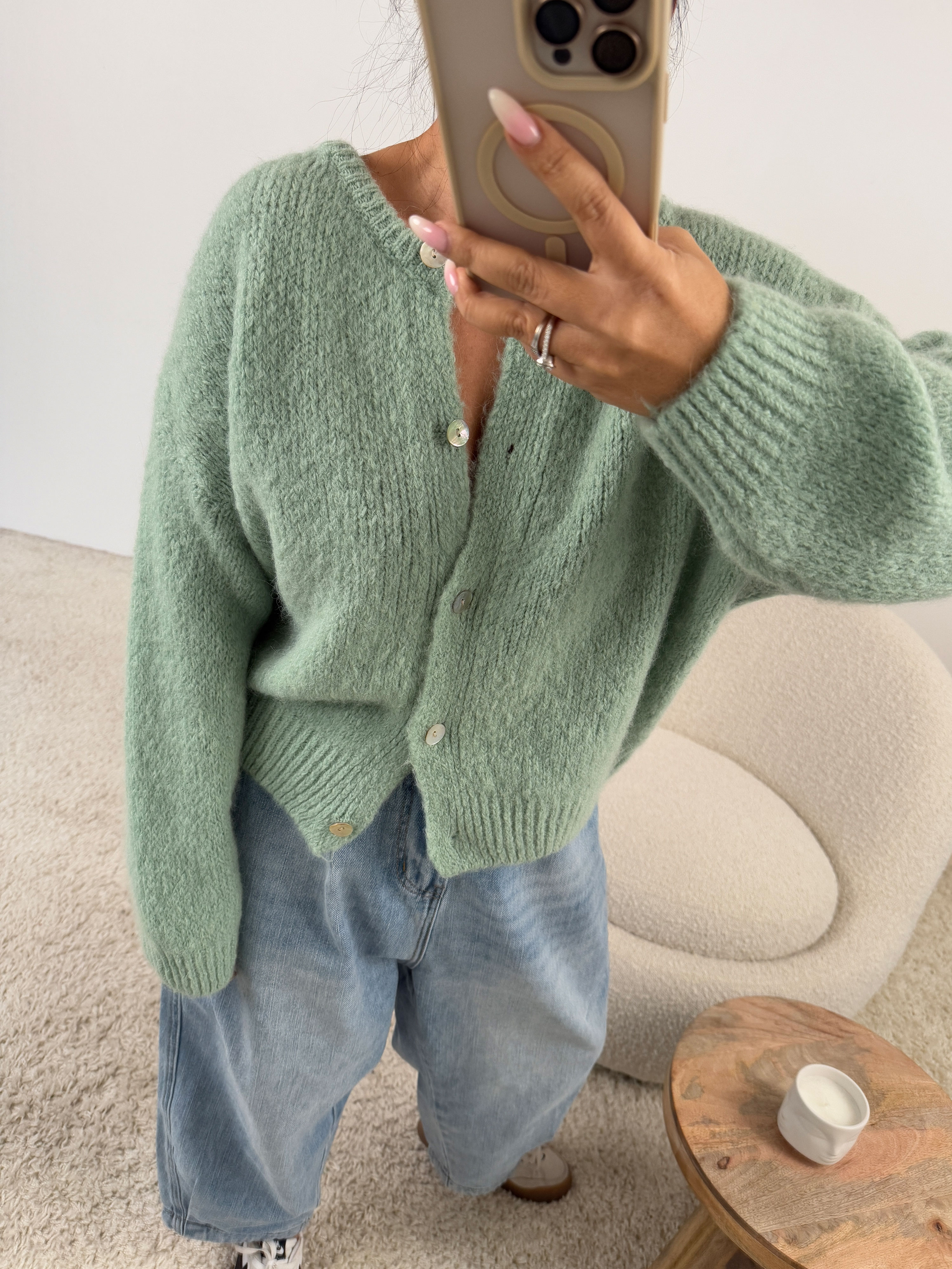 Strickjacke mit Baby-Alpakawollanteil - Jade