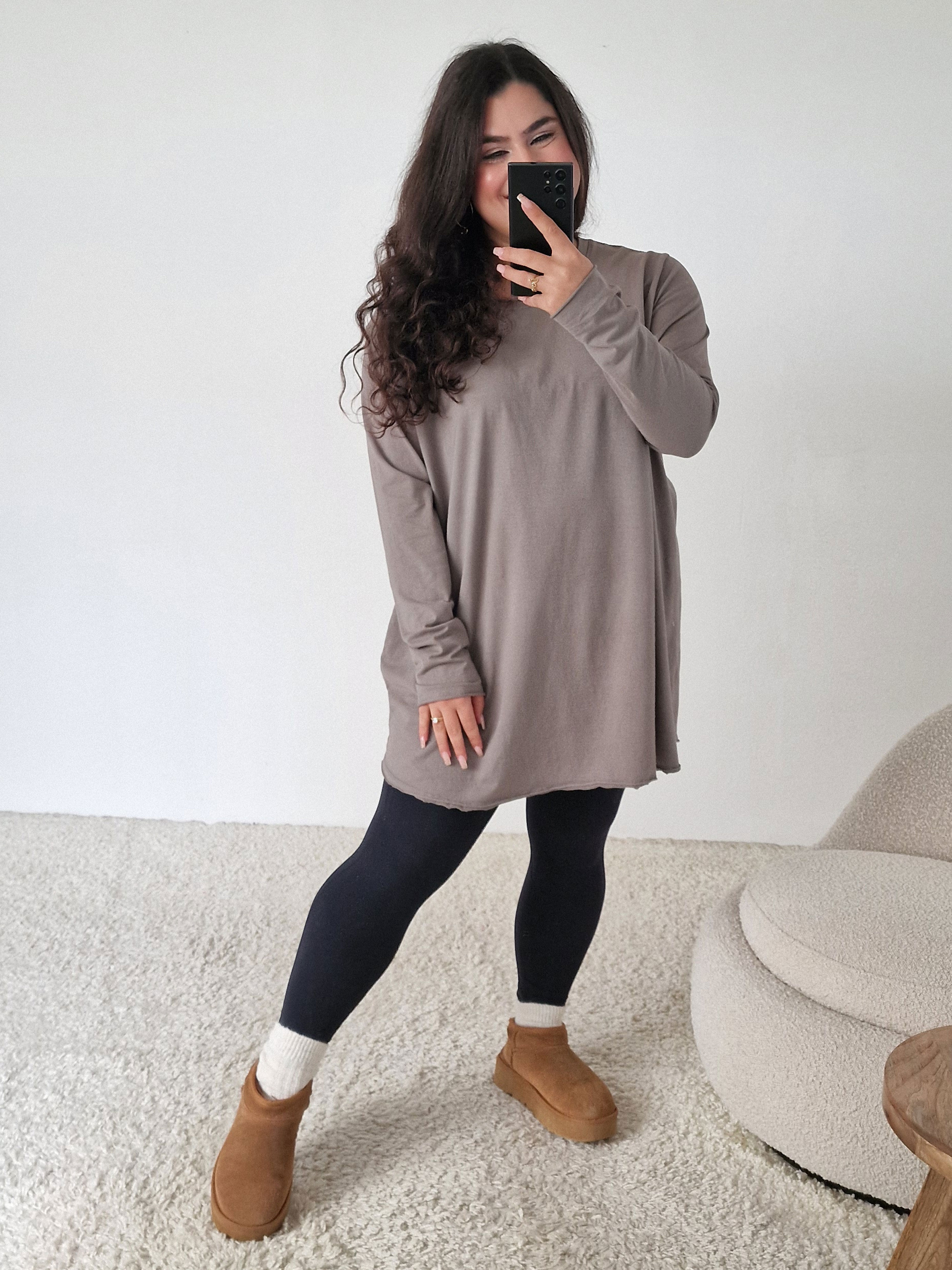 Basic Long Langarmshirt - Taupe