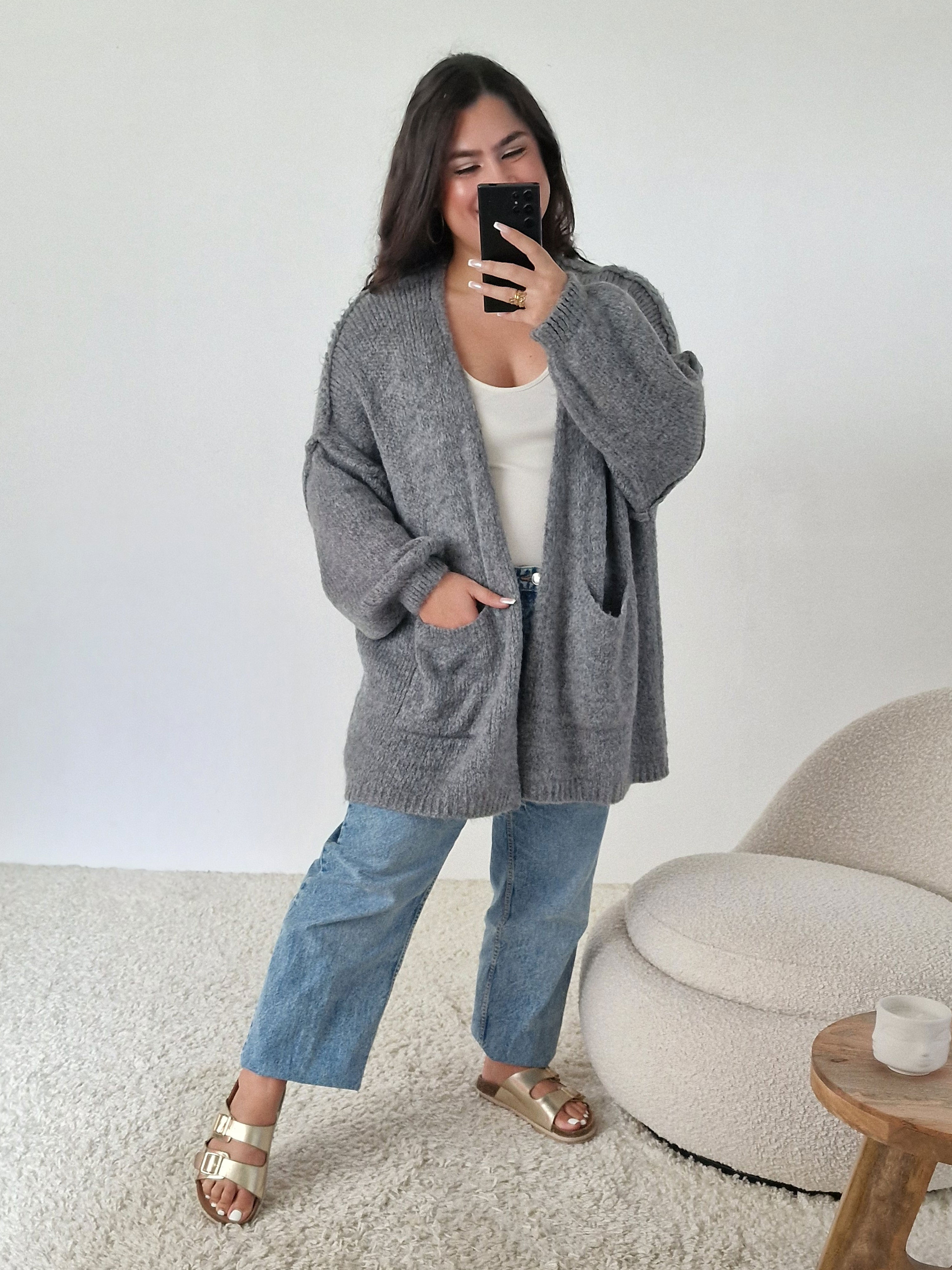 Oversize Cardigen mit Taschen - FLAUSCHI - Grau