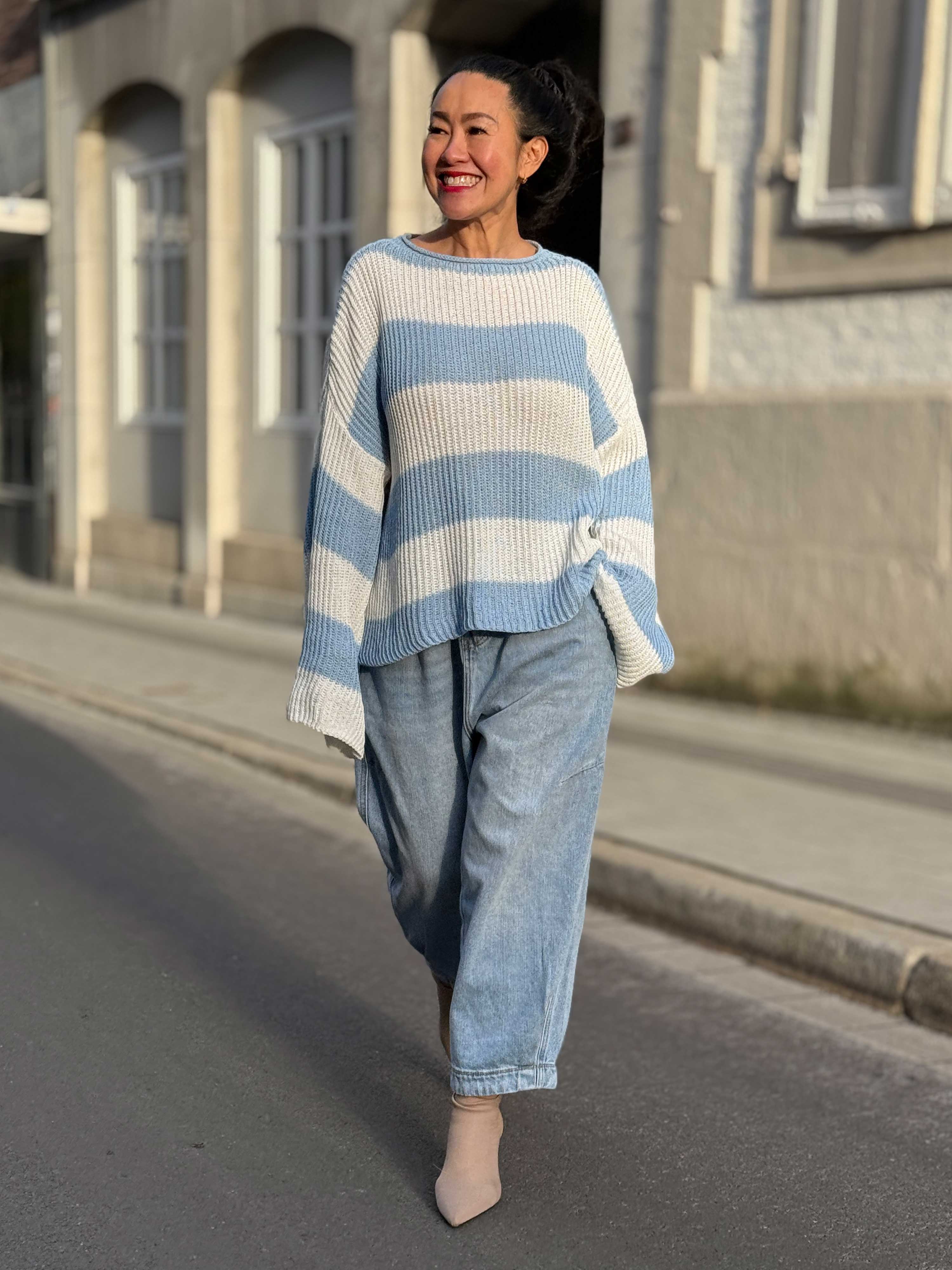 Gestreifter Strickpullover - Luisa - Blau/Creme