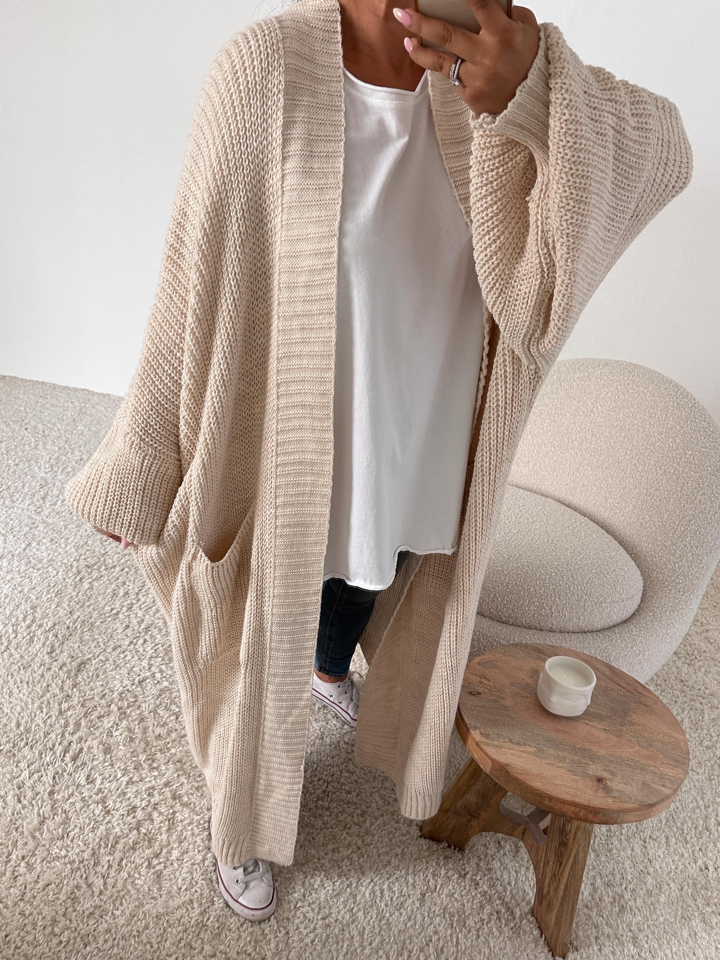 Basic Oversize Strickmantel - Creme