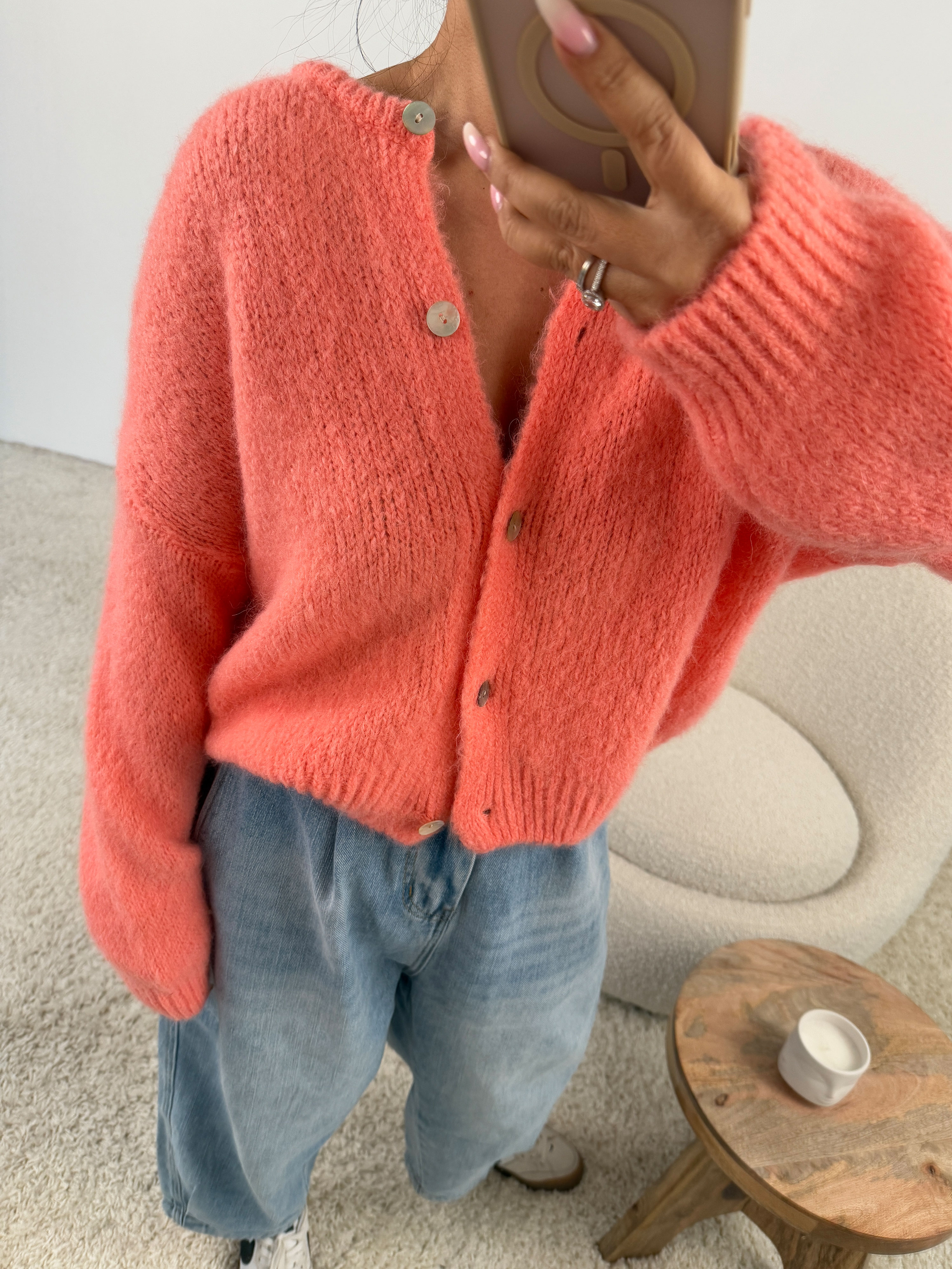 Strickjacke mit Baby-Alpakawollanteil - Peach