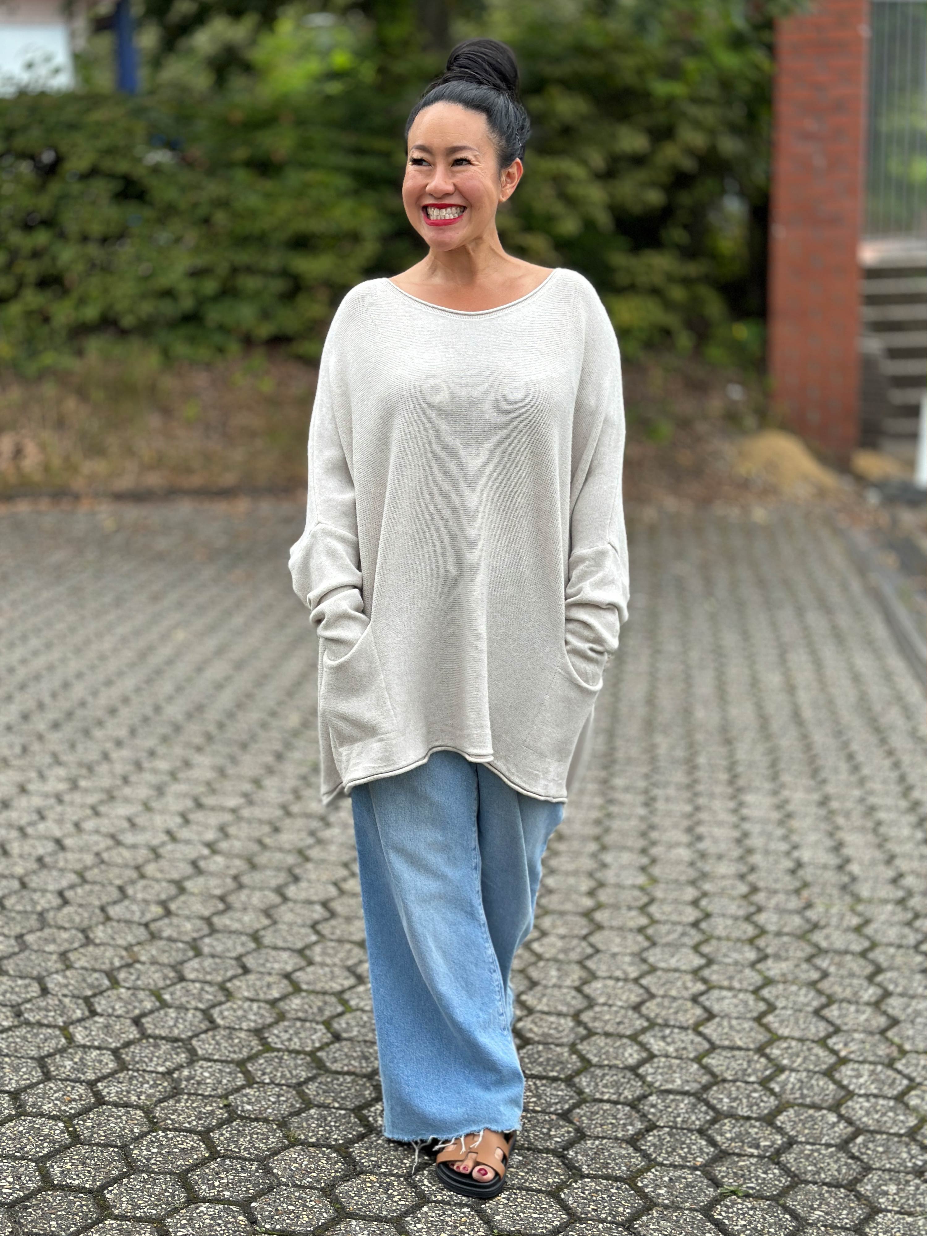 Oversize Viskose Pullover mit Taschen - Oatmeal