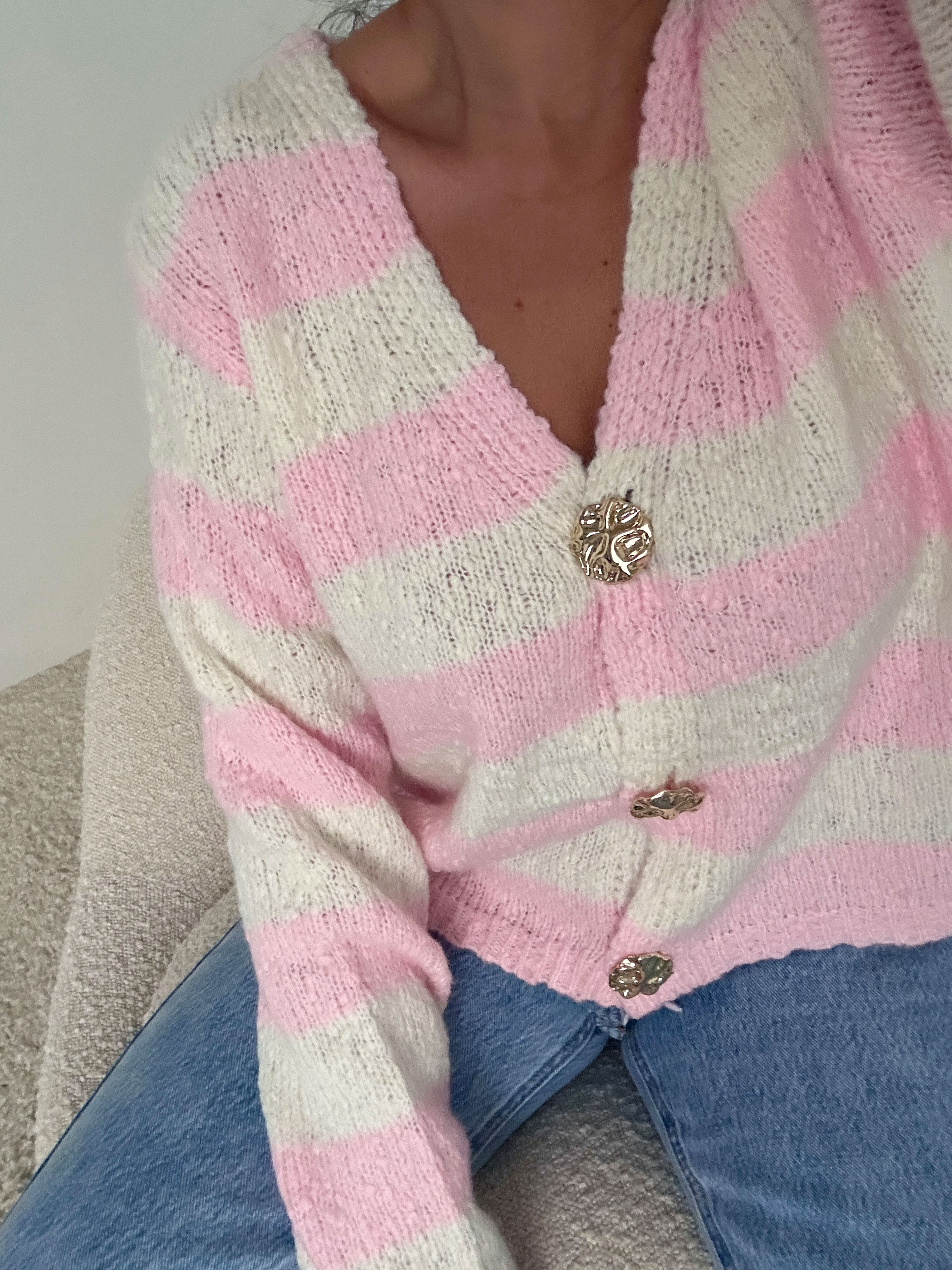 Cardigan mit V-Ausschnitt - BUTTONI - Rosa/Creme