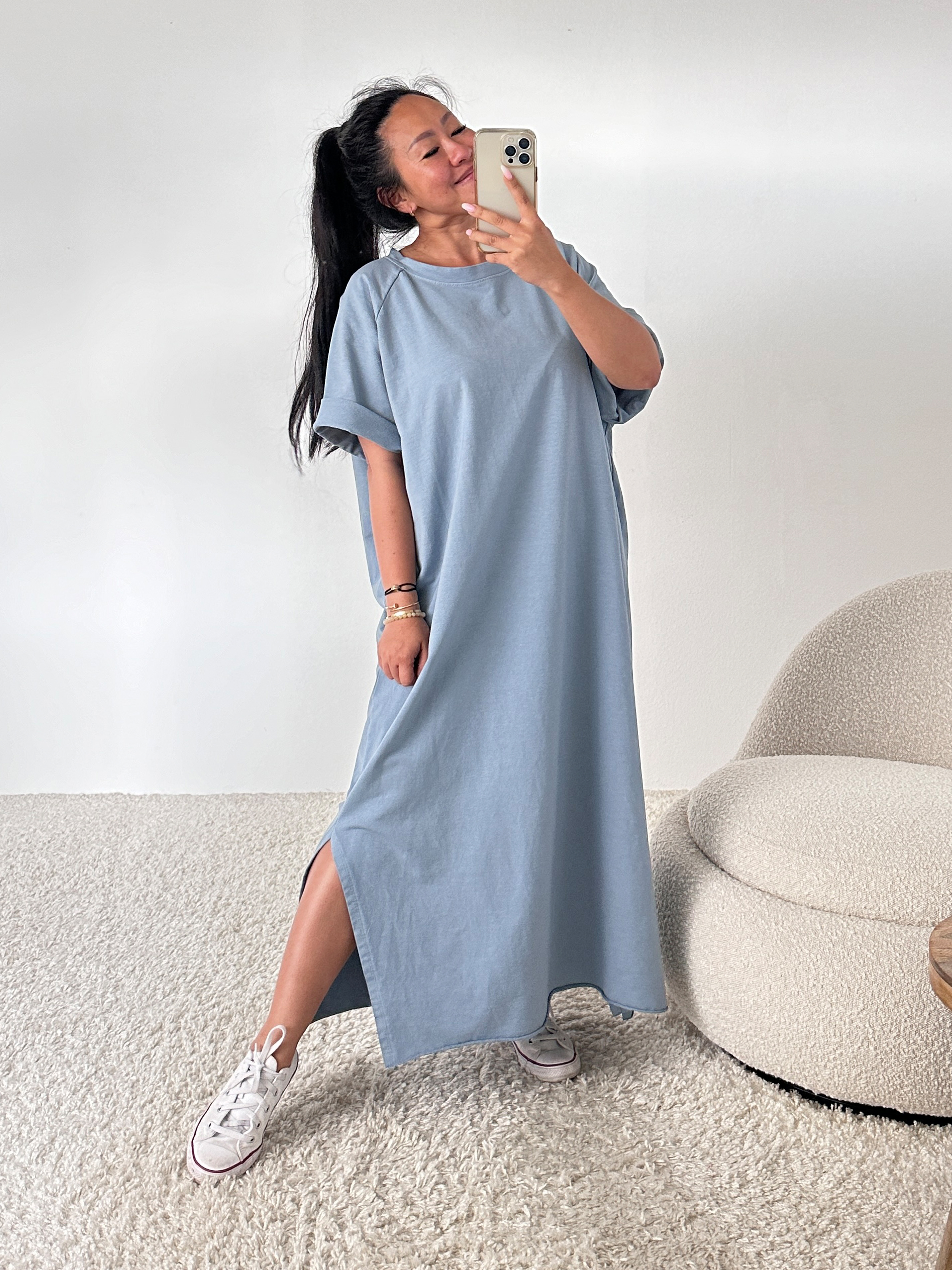 Oversize Sweatkleid - Blaugrau