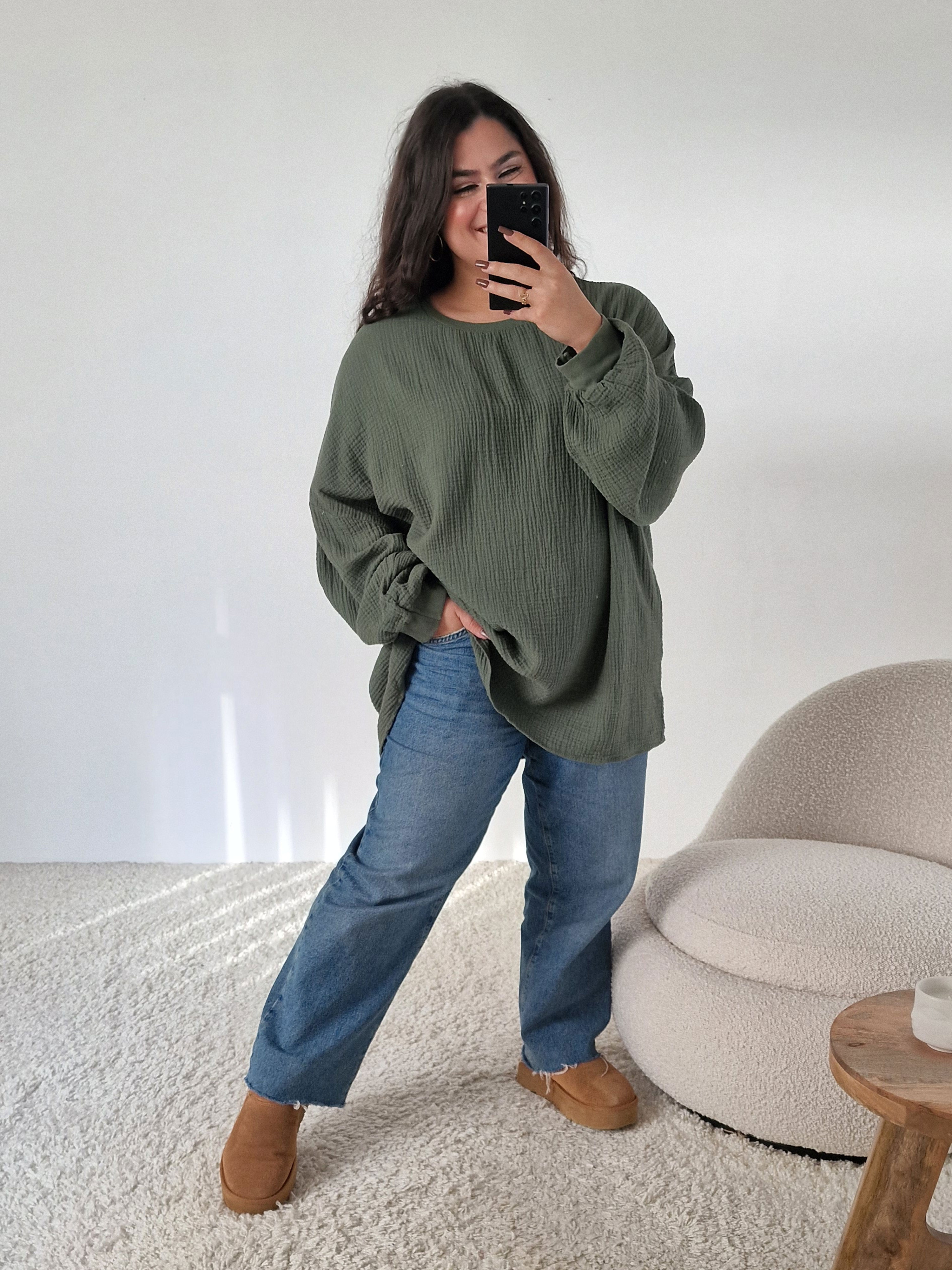 Musselin Oversize Sweatshirt - Olive