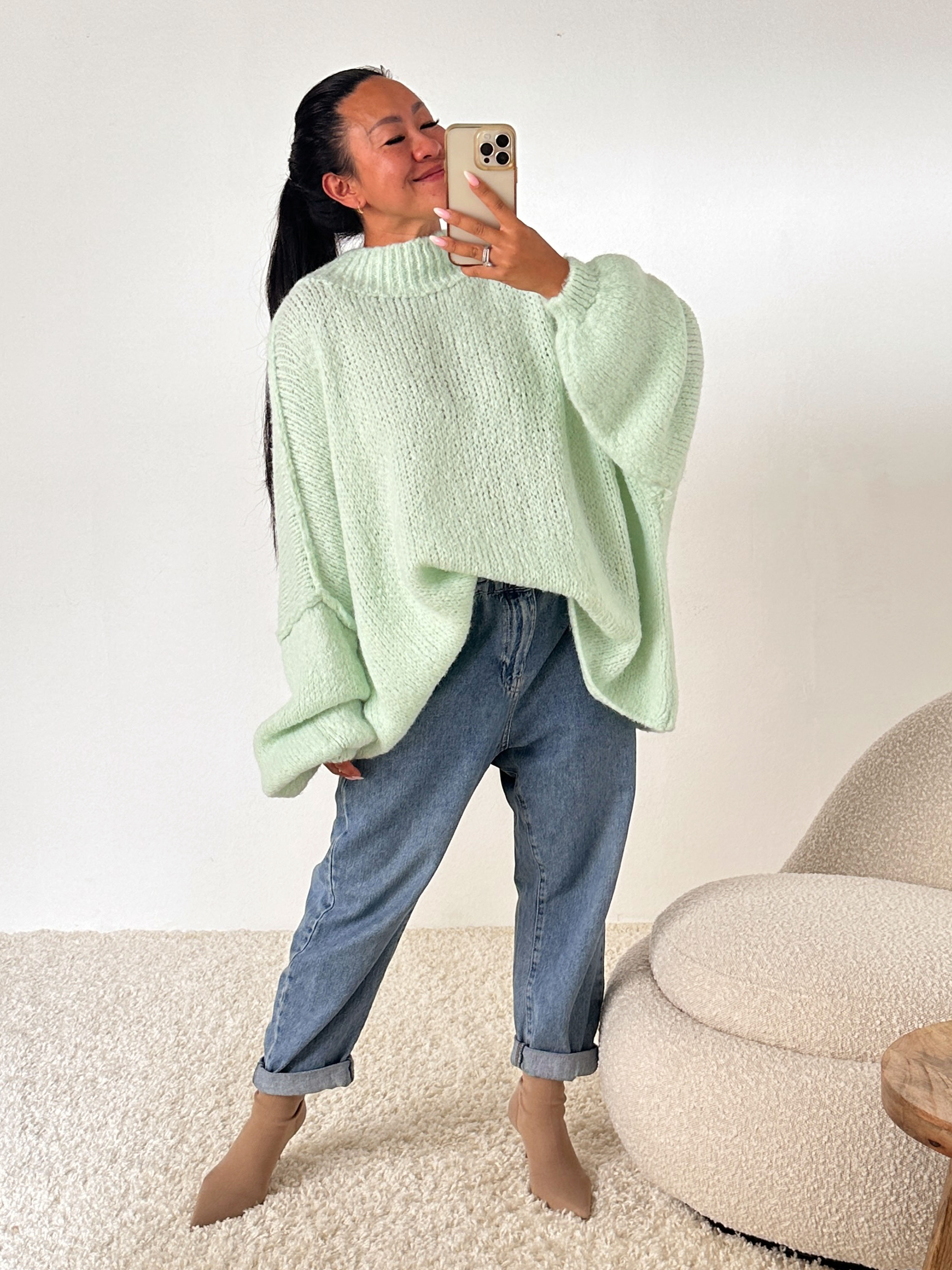 Oversize Strickpullover mit Stehkragen FLAUSCHI - REGULAR - Pastell Mint