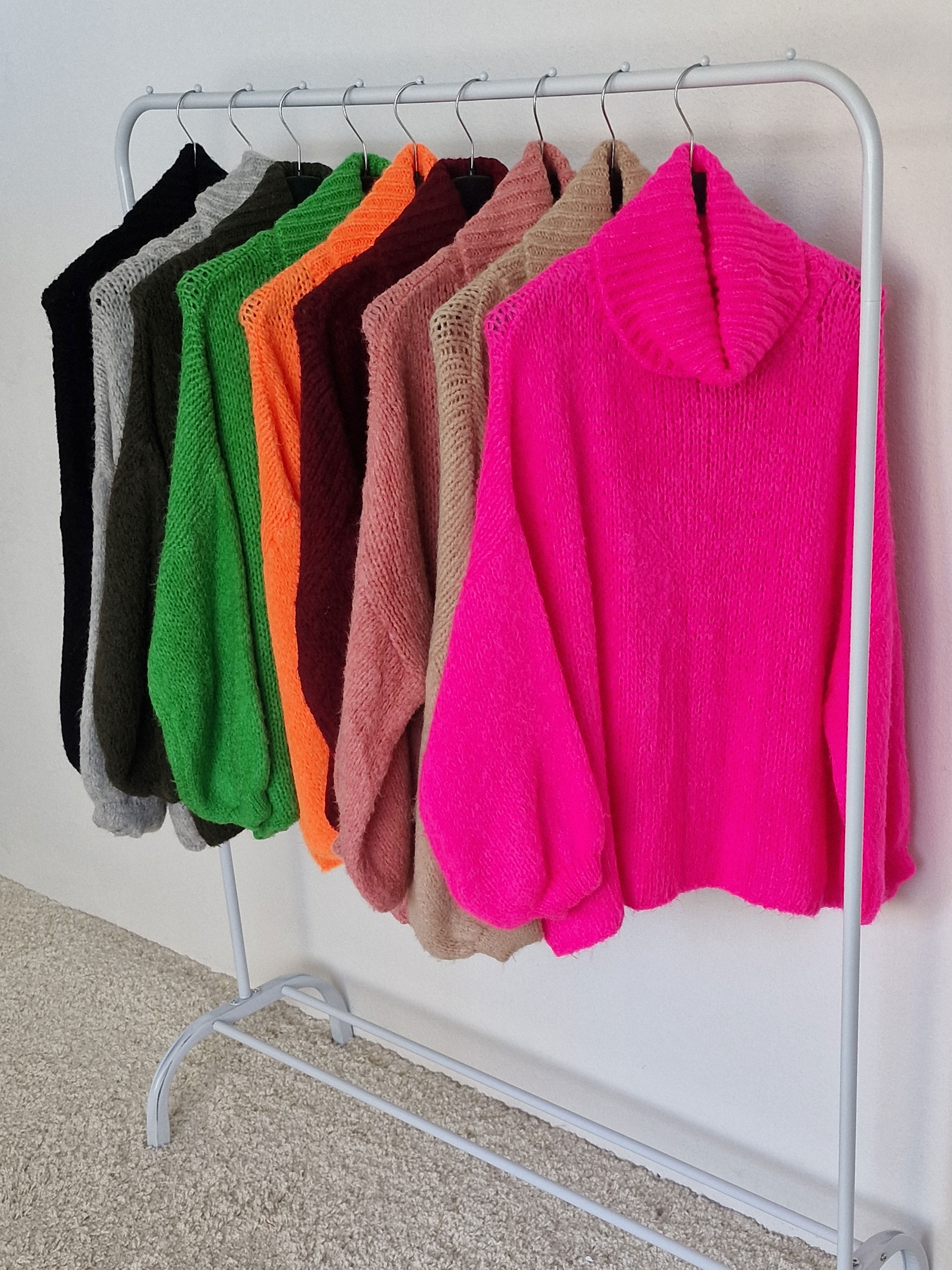 Oversize Pullover mit Schalkragen - FLAUSCHI - Neon Pink