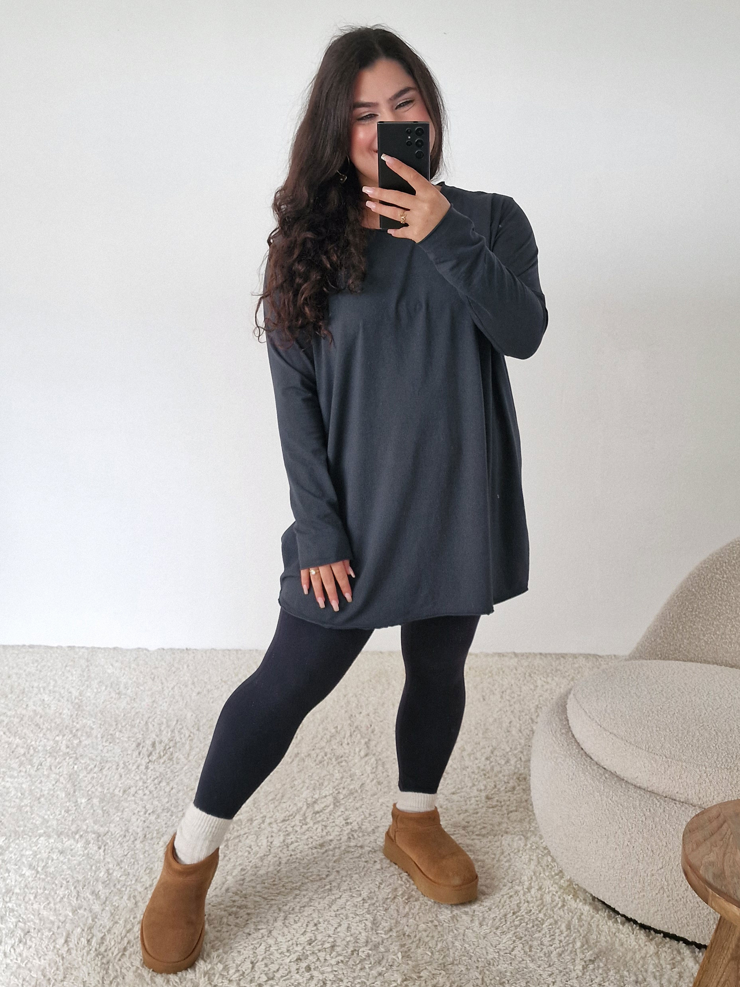 Basic Long Langarmshirt - Anthrazit