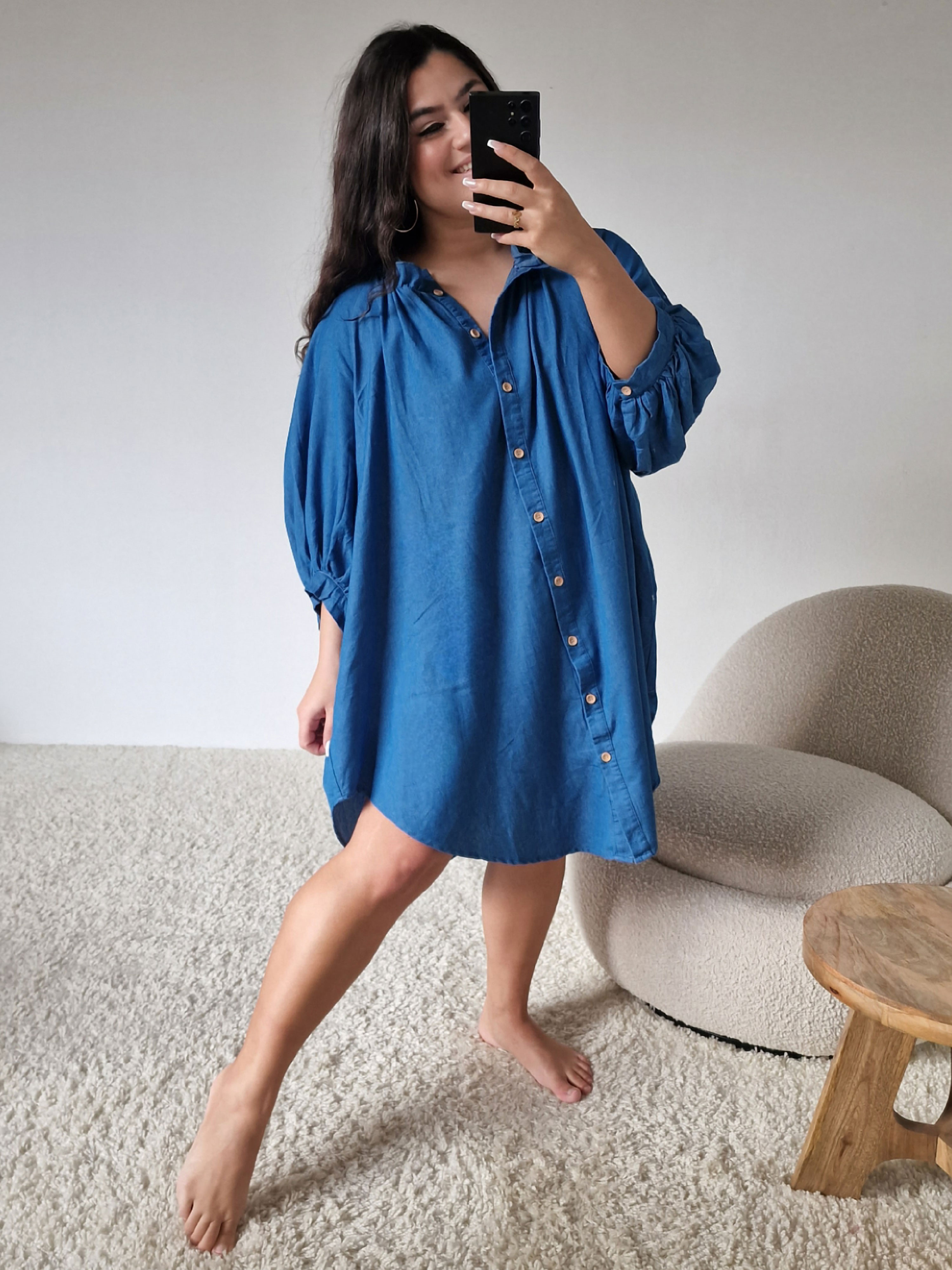 Tunika Long Bluse - Denim Blue