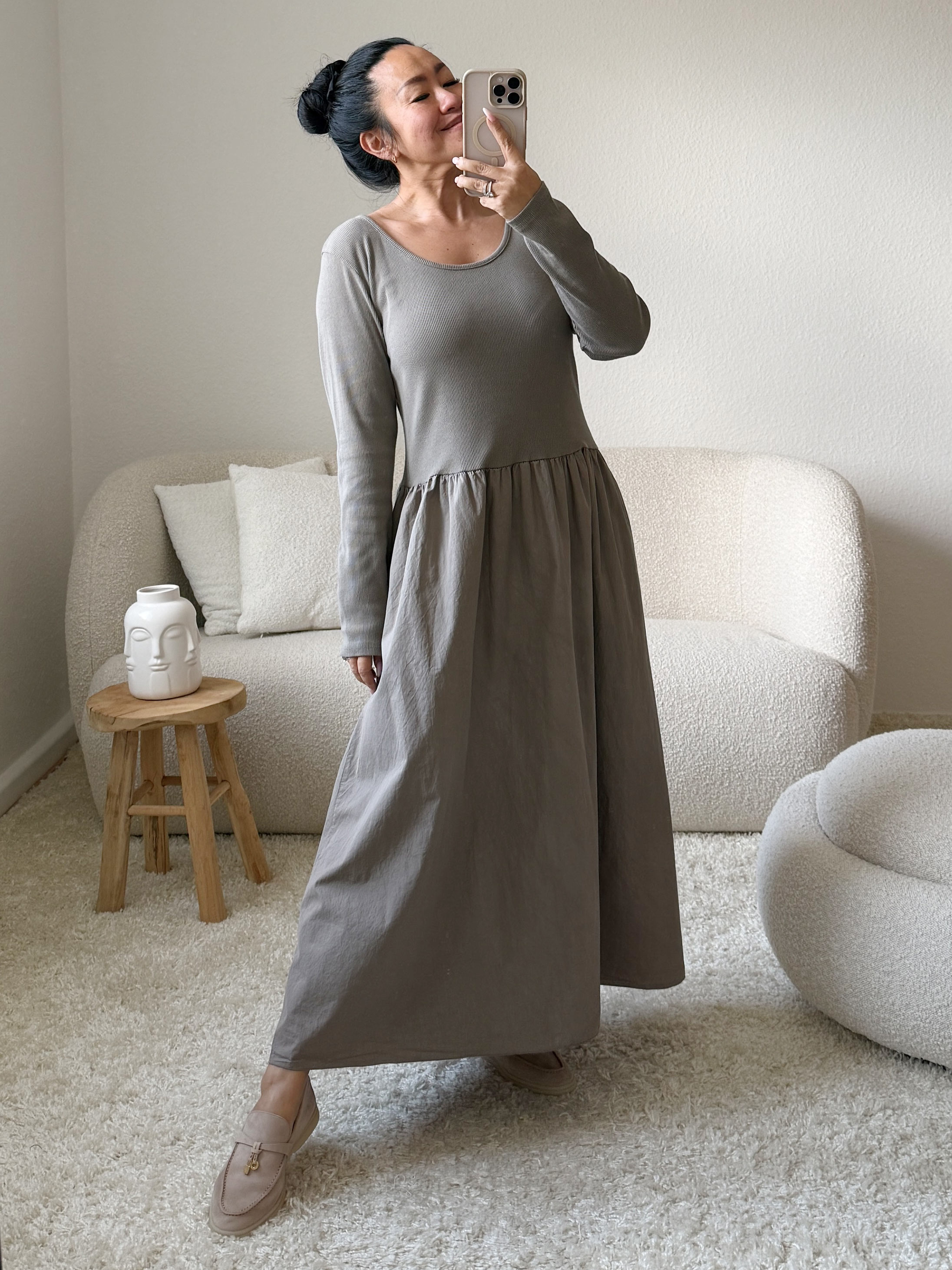 Cotton Kleid mit Seitentaschen - Taupe