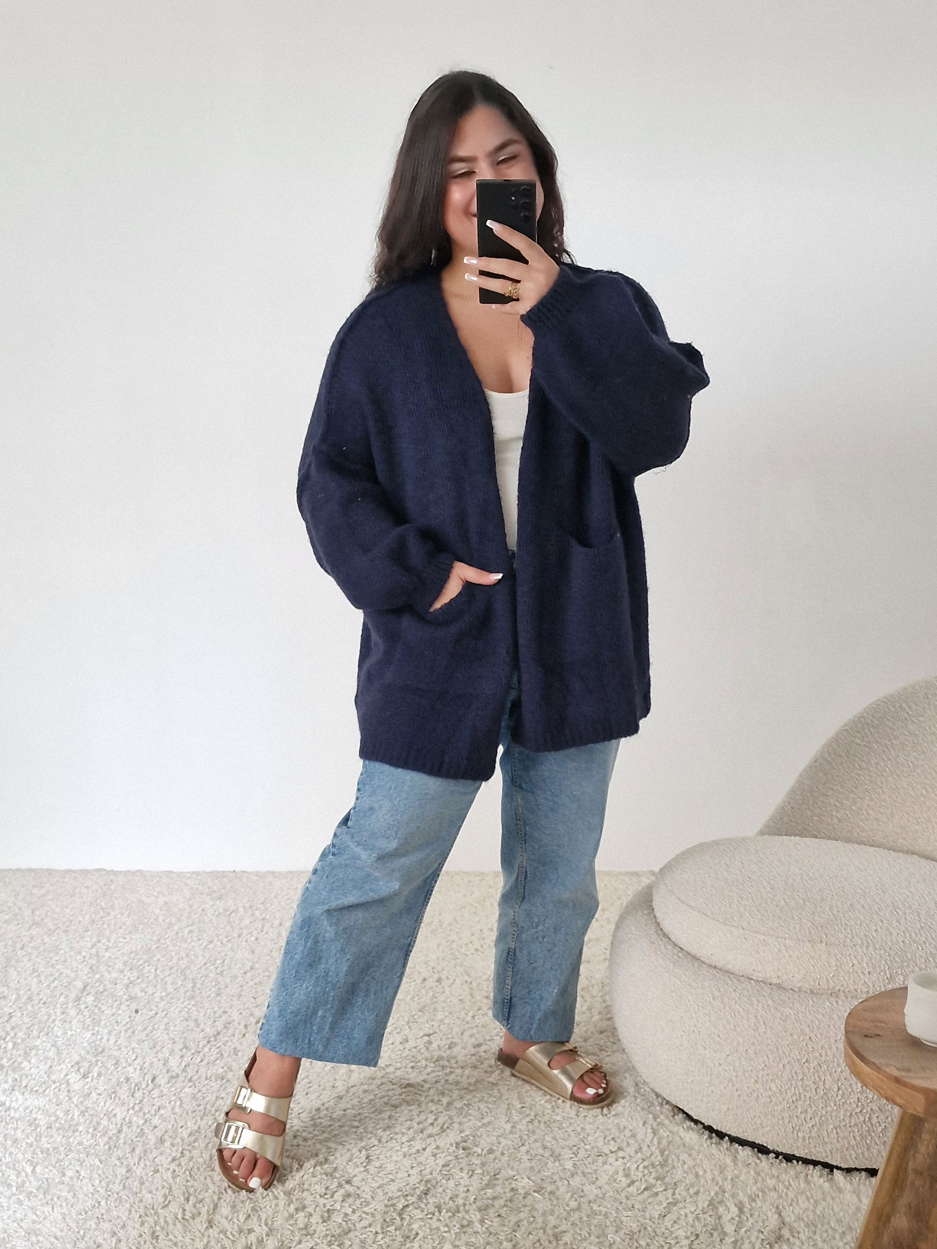 Oversize Cardigen mit Taschen - FLAUSCHI - Navy