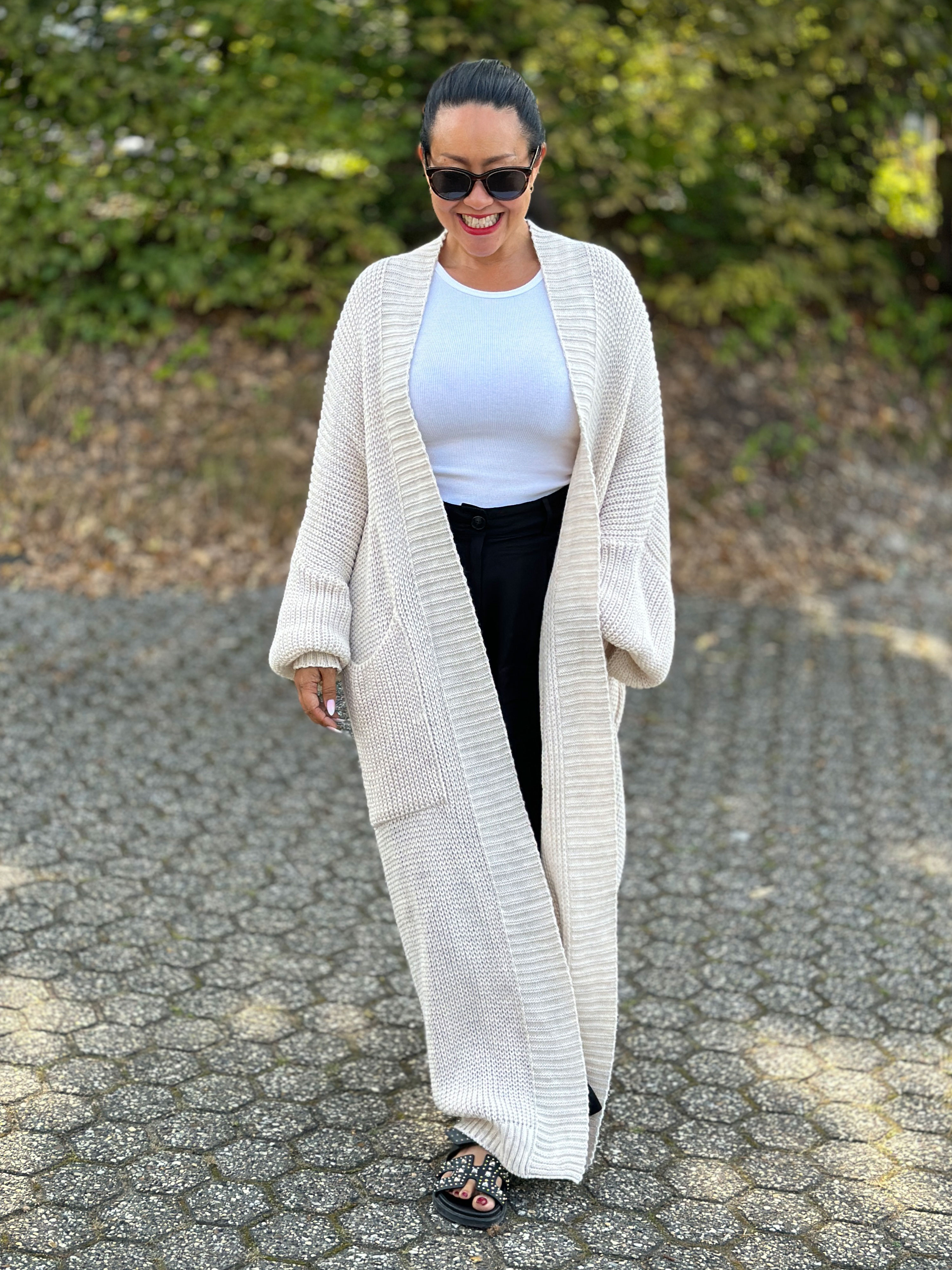 Basic Oversize Strickmantel - TALL - Creme