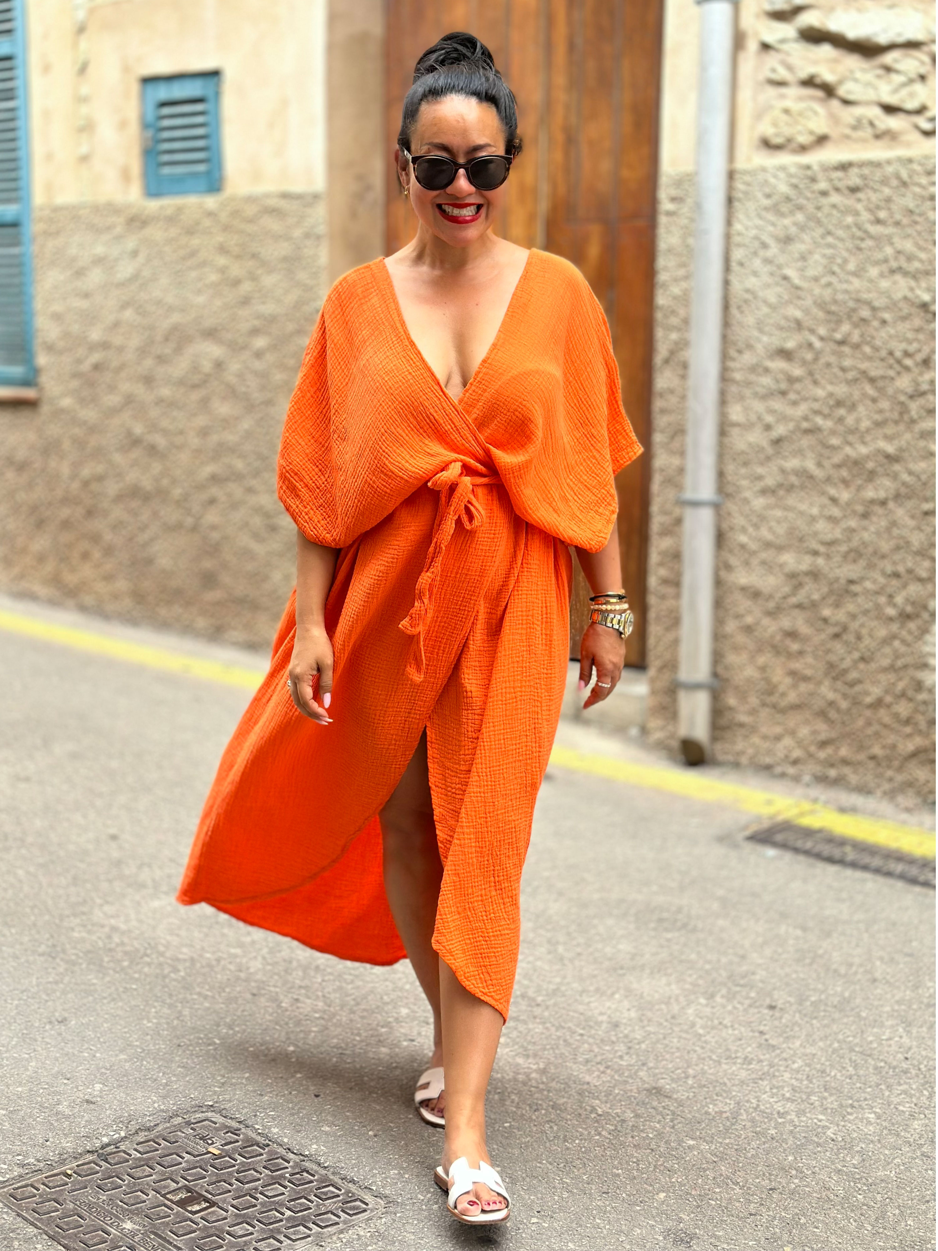 Musselin Wickel Kimono - CAPDEPERA - Sunset Orange