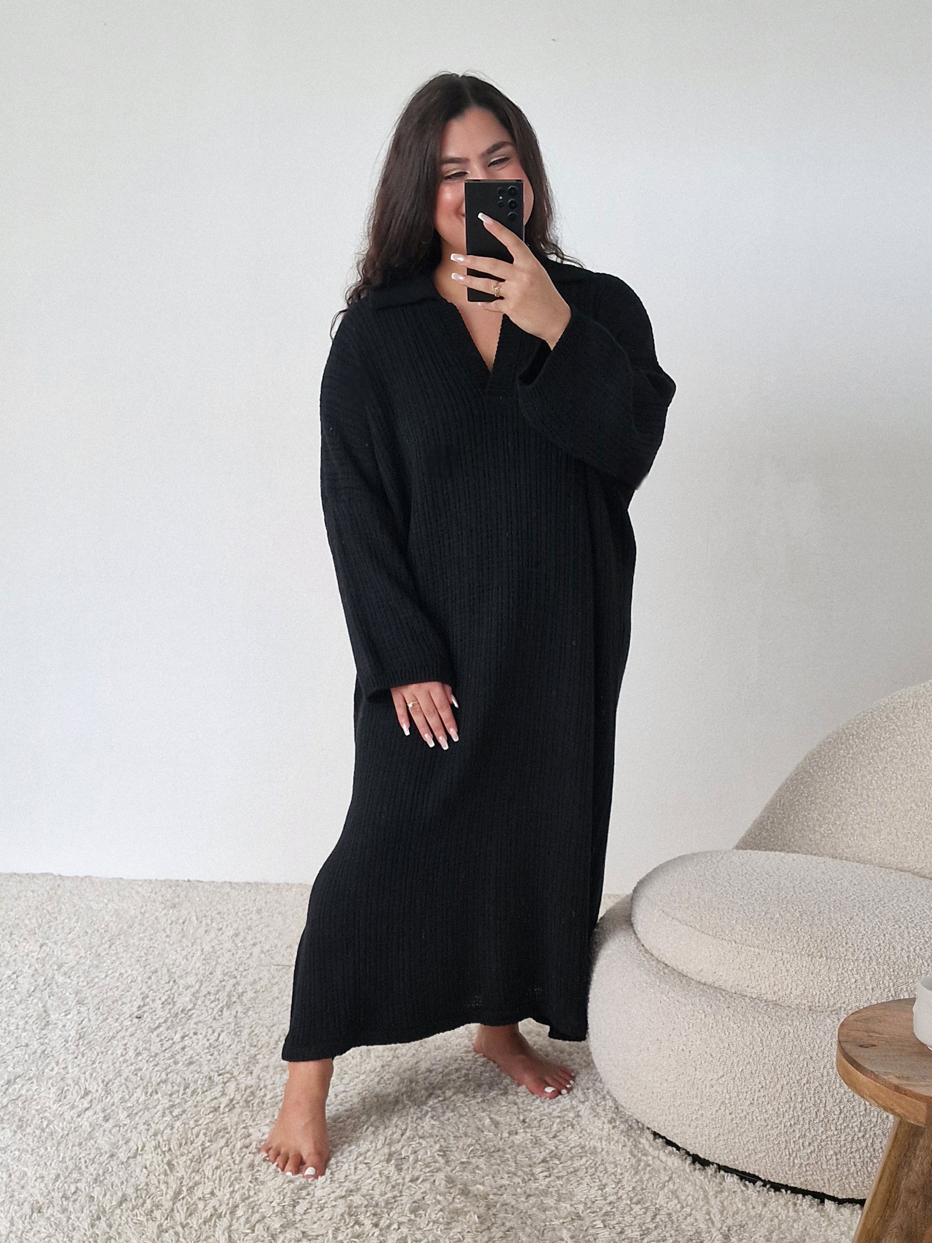 Langarm Strickkleid Santanyi CURVY - Schwarz