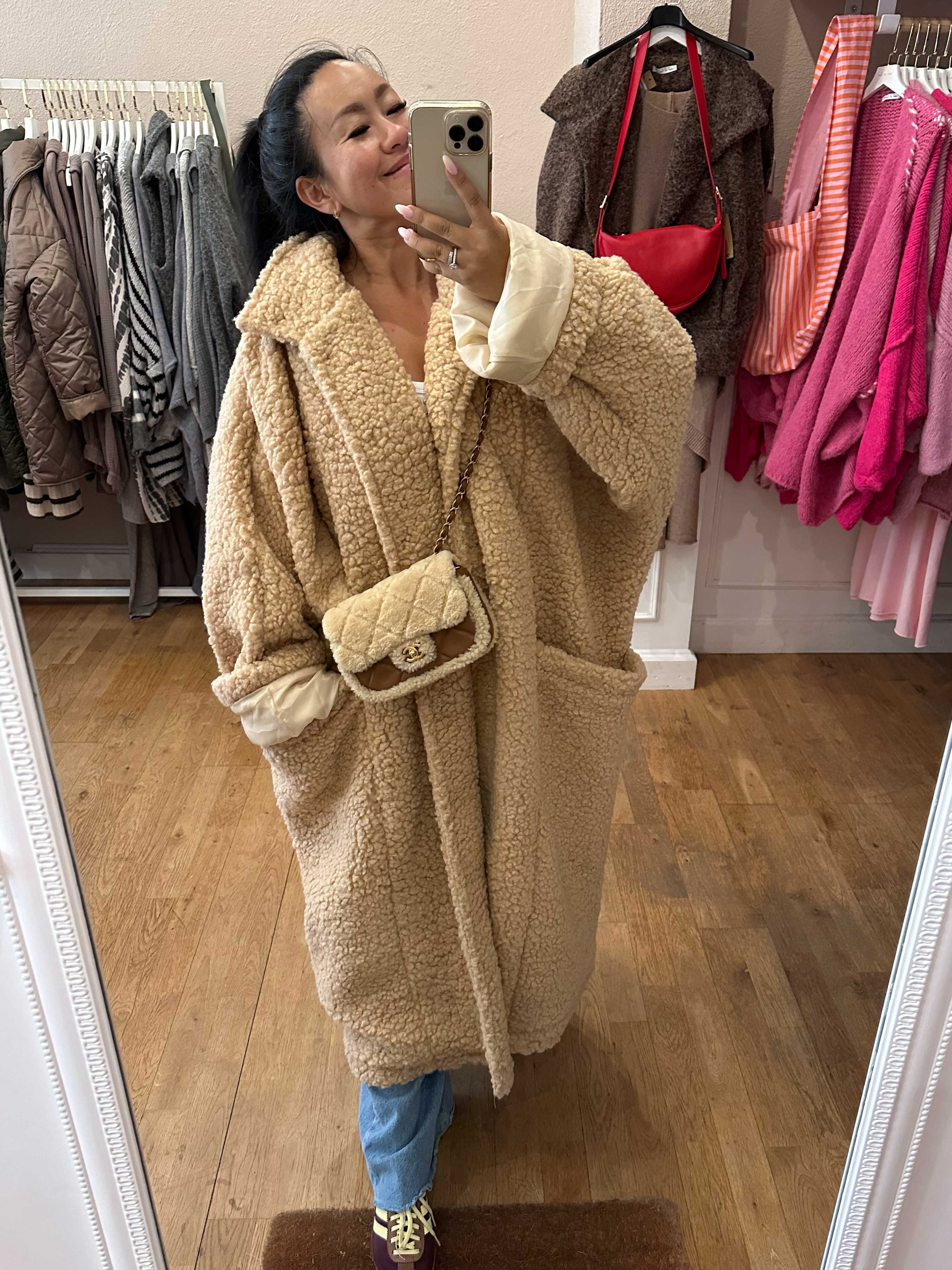 Teddylook Oversize Mantel mit Kragen - ICON - Oatmeal