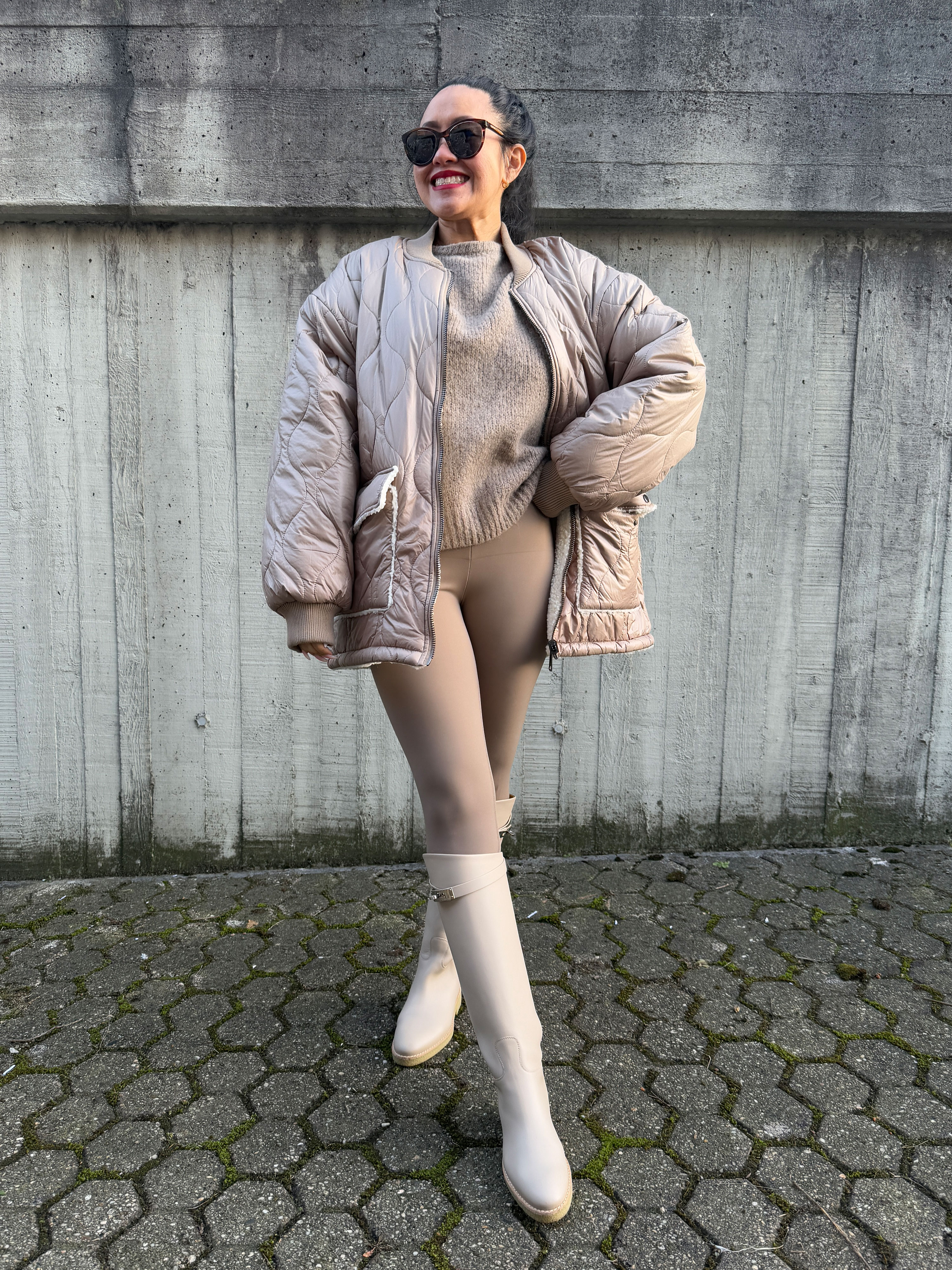 Teddylook Wendejacke mit Steppmuster - Taupe - S/M