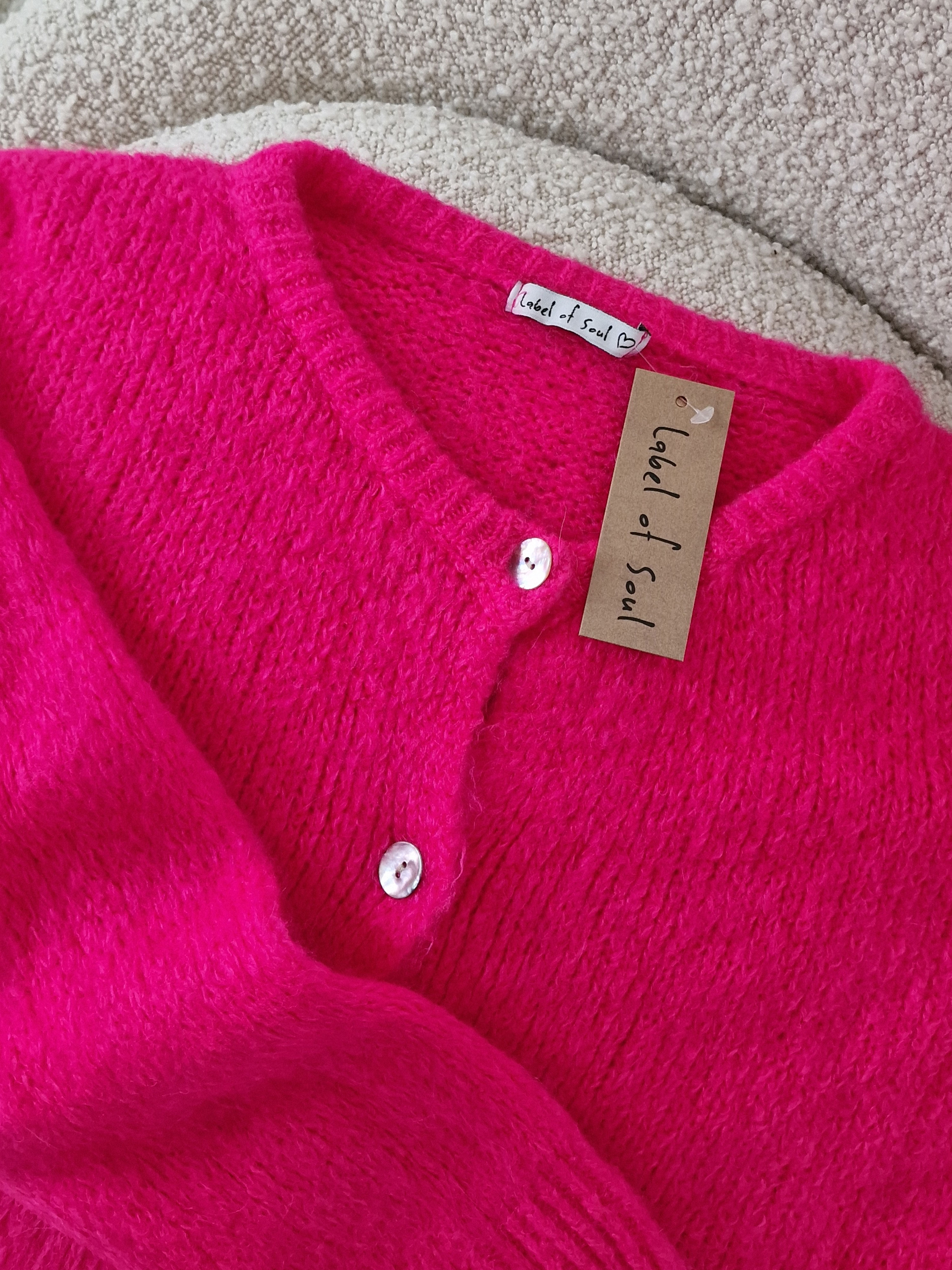 Strickjacke mit Baby-Alpakawollanteil - Neon Pink