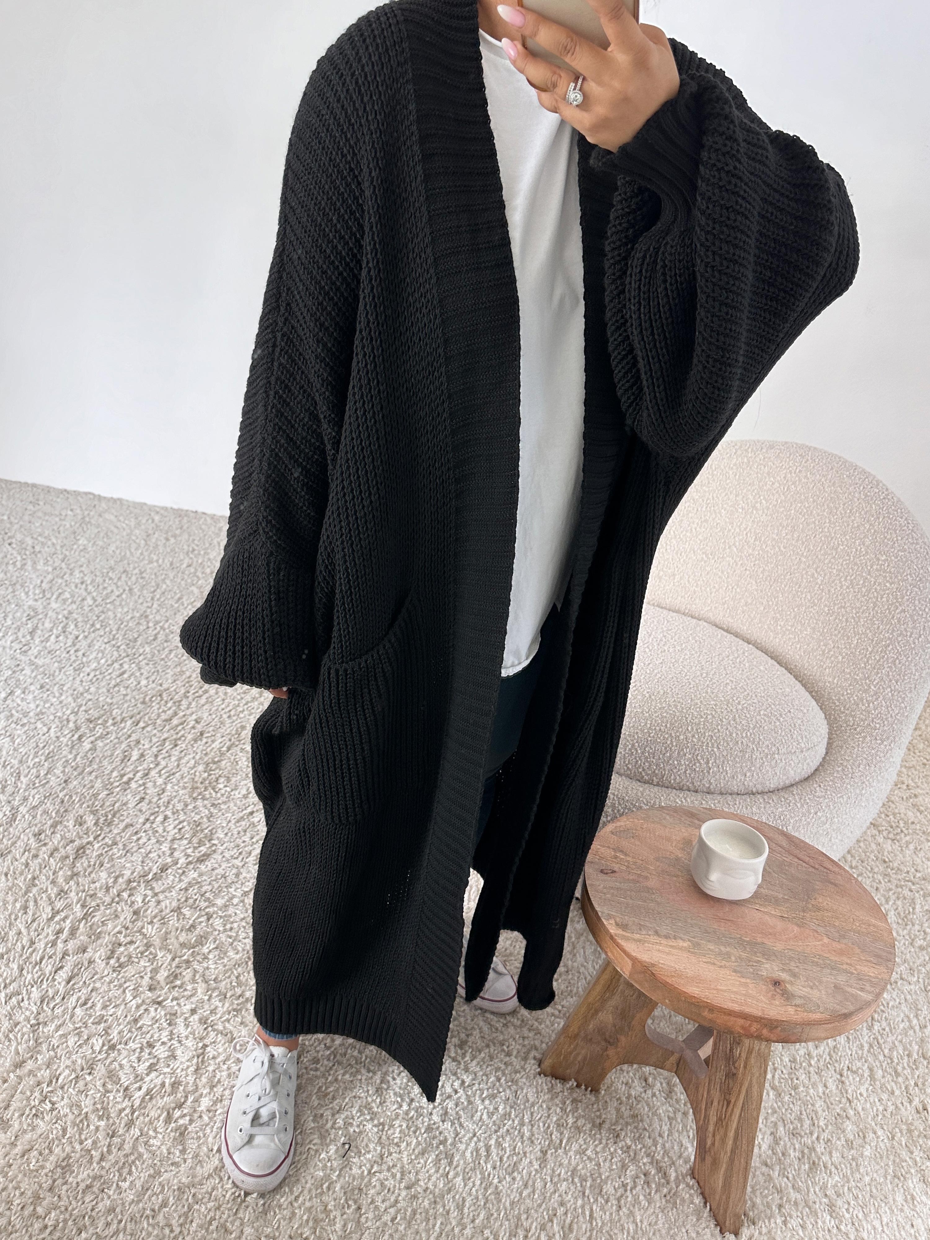 Basic Oversize Strickmantel - Schwarz