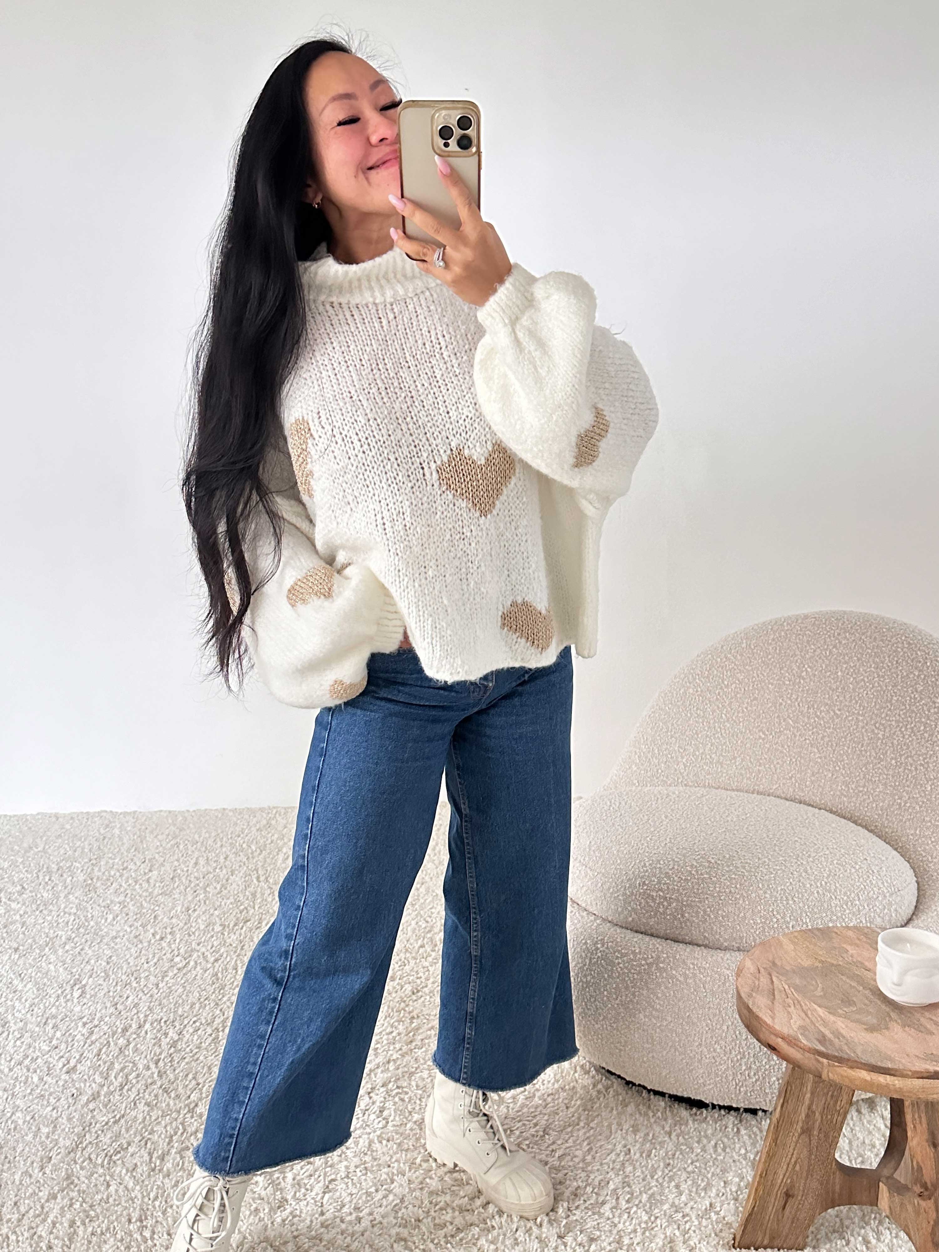 Oversize Cropped Strickpullover mit Stehkragen - FLAUSCHI - LOVE