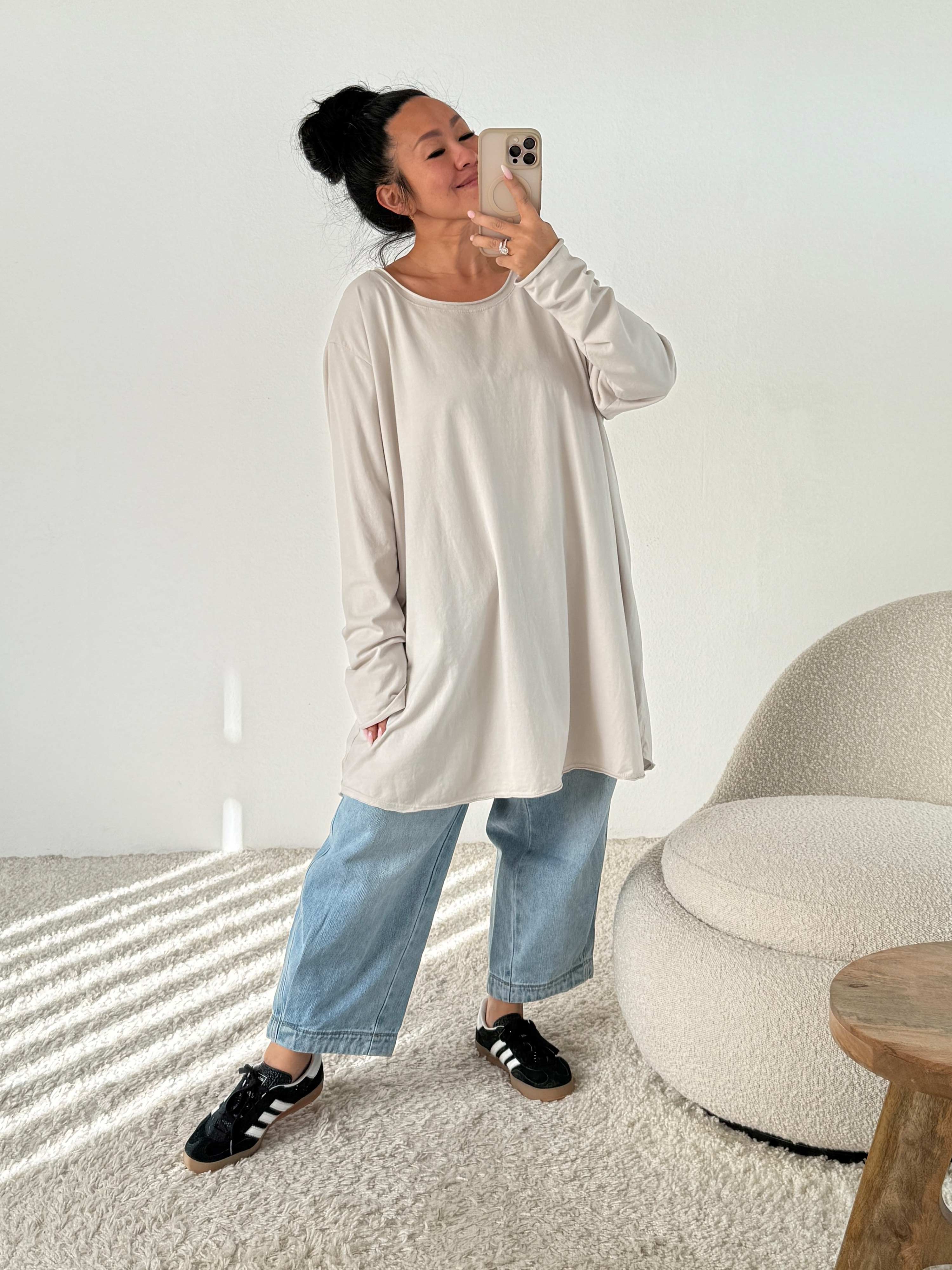 Basic Long Langarmshirt - Beige