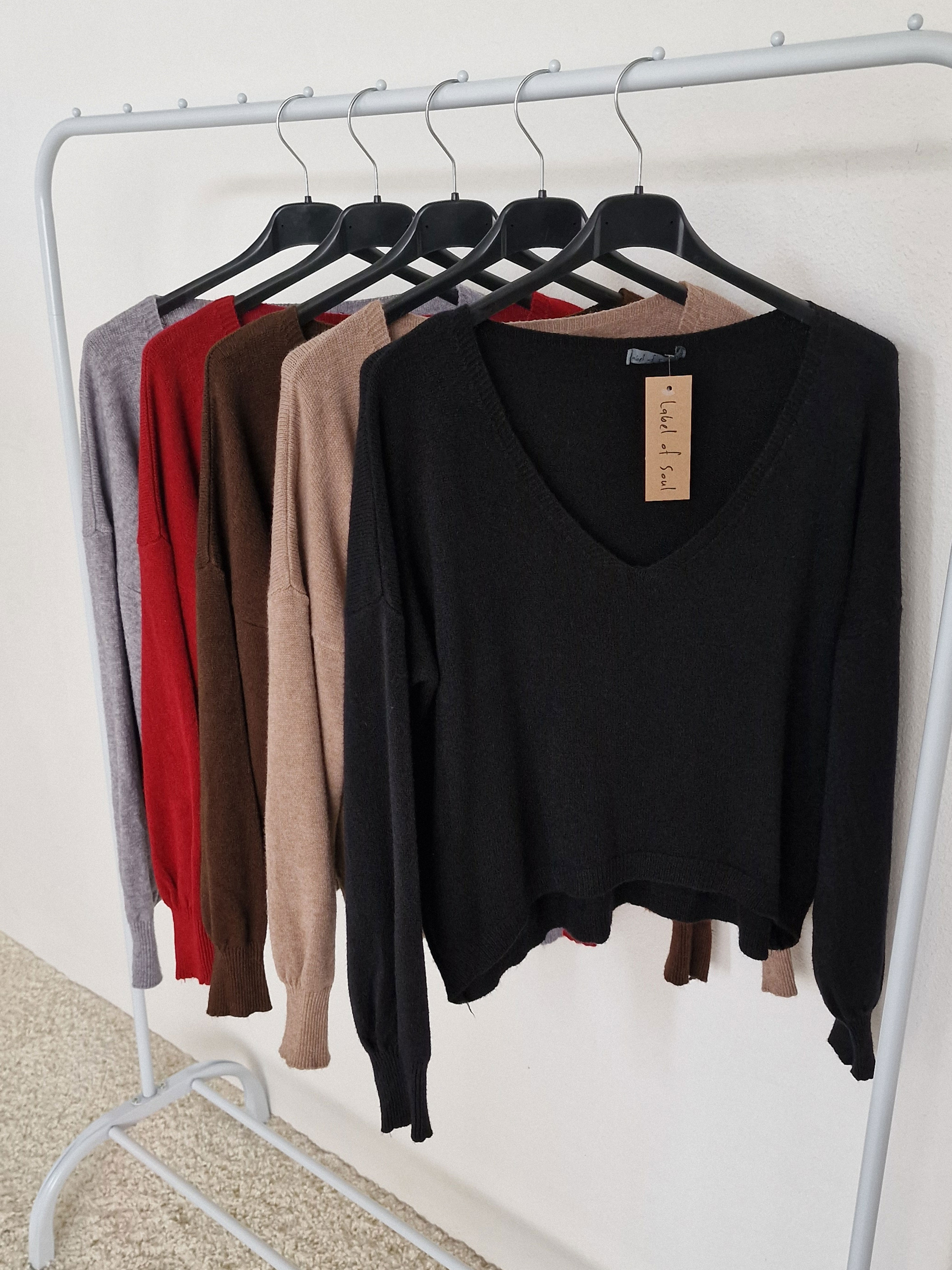 Cropped Viskose Pullover mit V-Ausschnitt - Schwarz