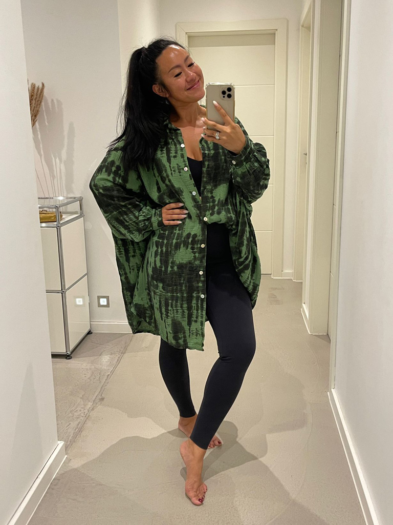 Musselin Oversize Long Bluse - TIE DYE - Verde