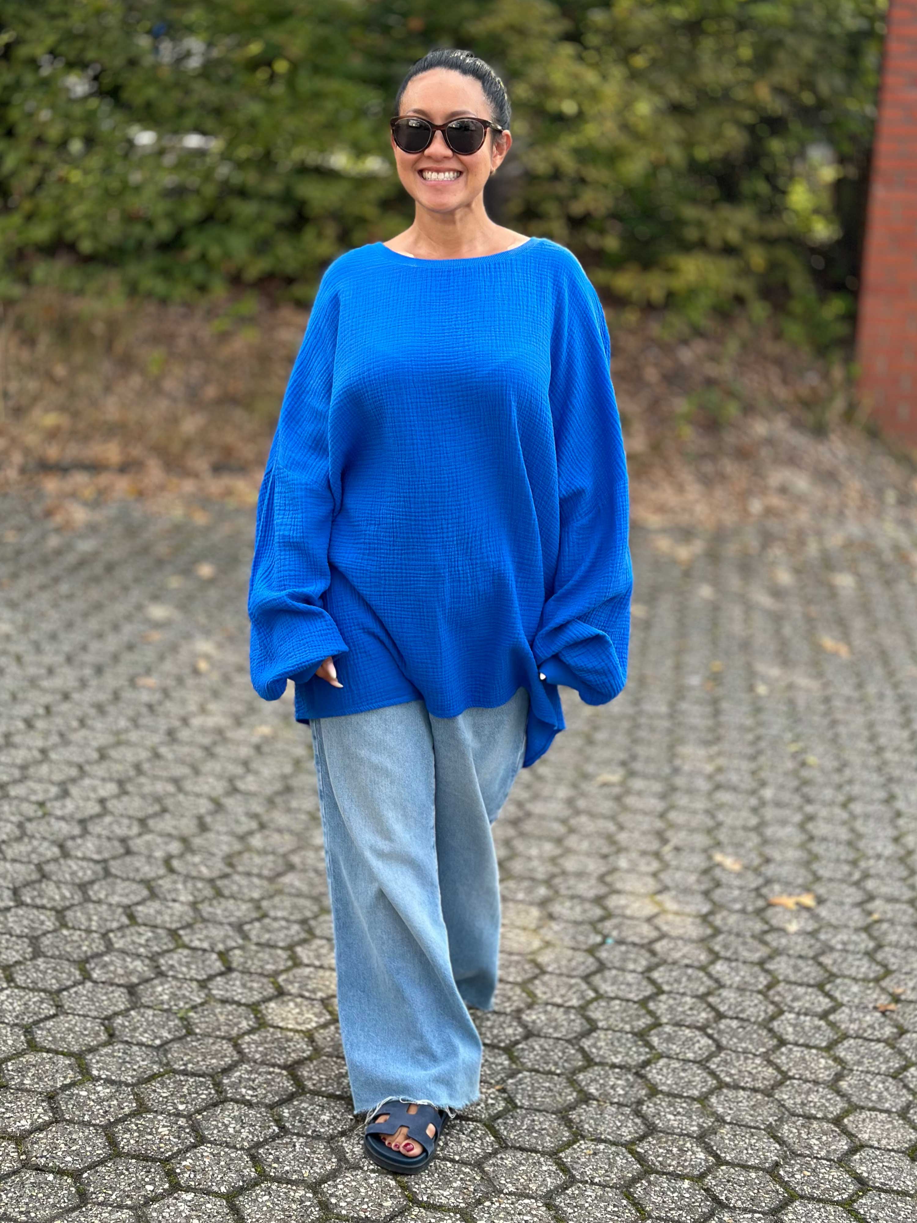 Musselin Oversize Sweatshirt - Royalblau