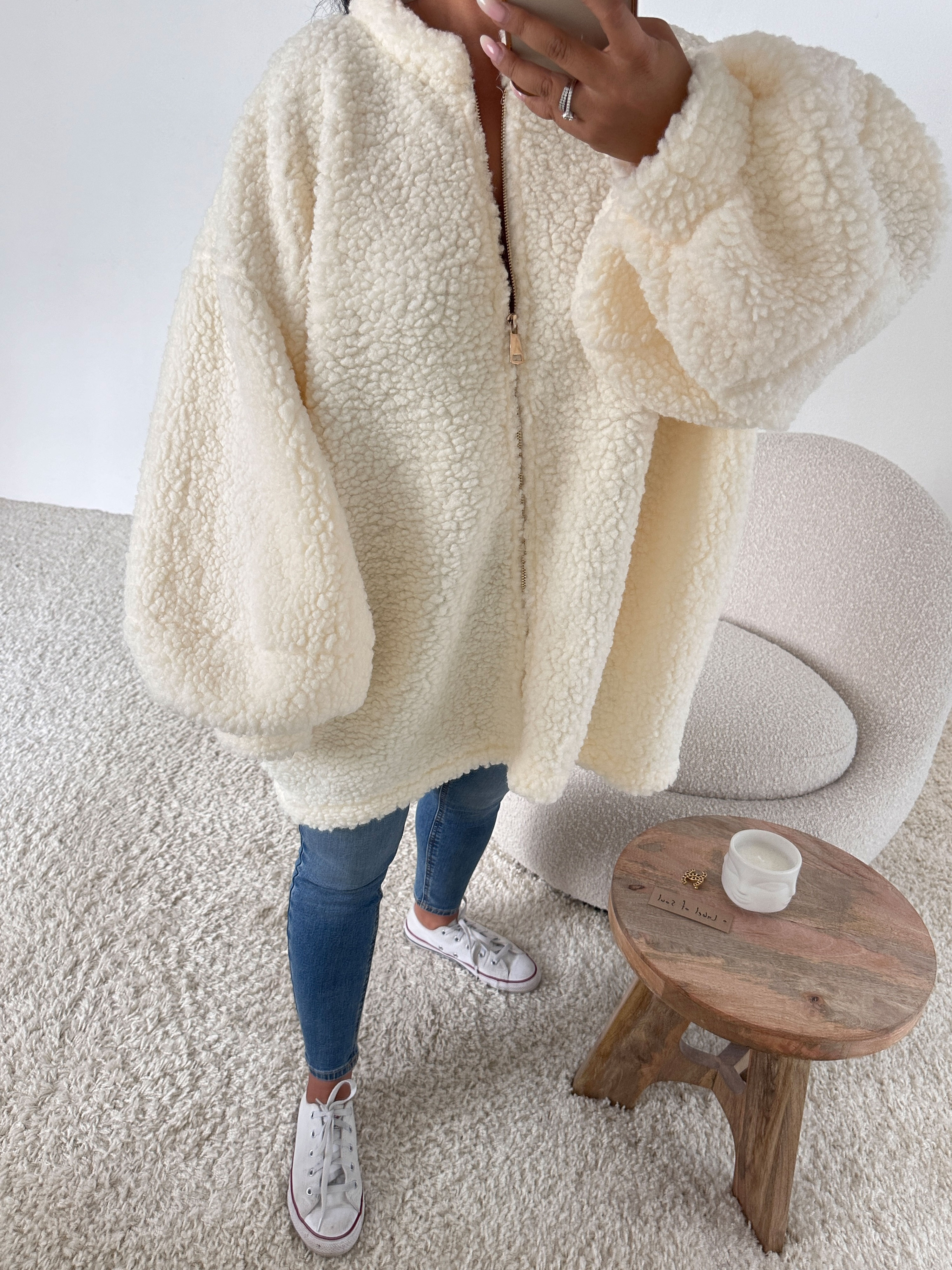 Teddylook Jacke mit Zipper - ICON - Creme