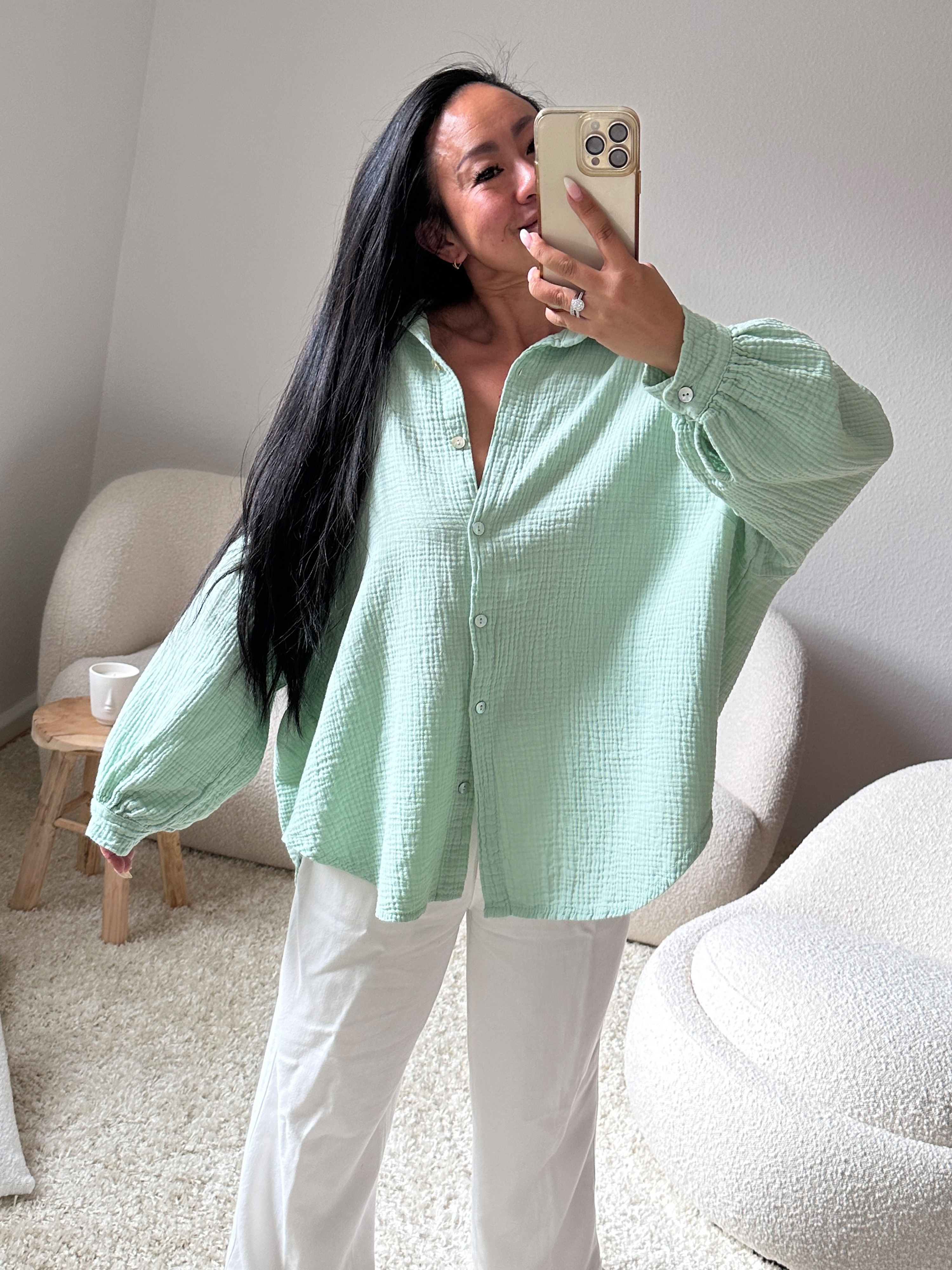 Musselin Midi Oversize Bluse - Jade