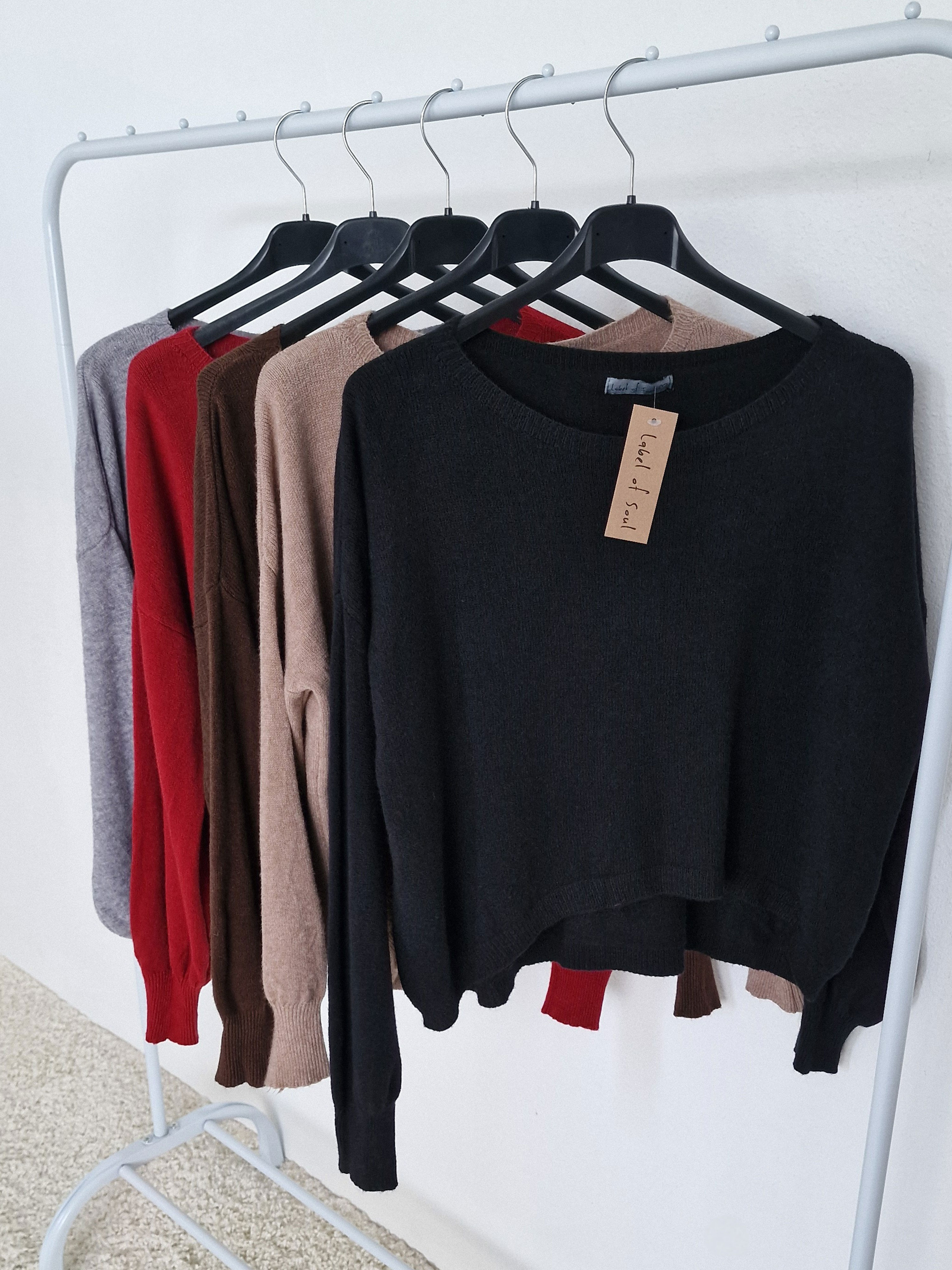 Cropped Viskose Pullover mit Rundhalsausschnitt - Schwarz