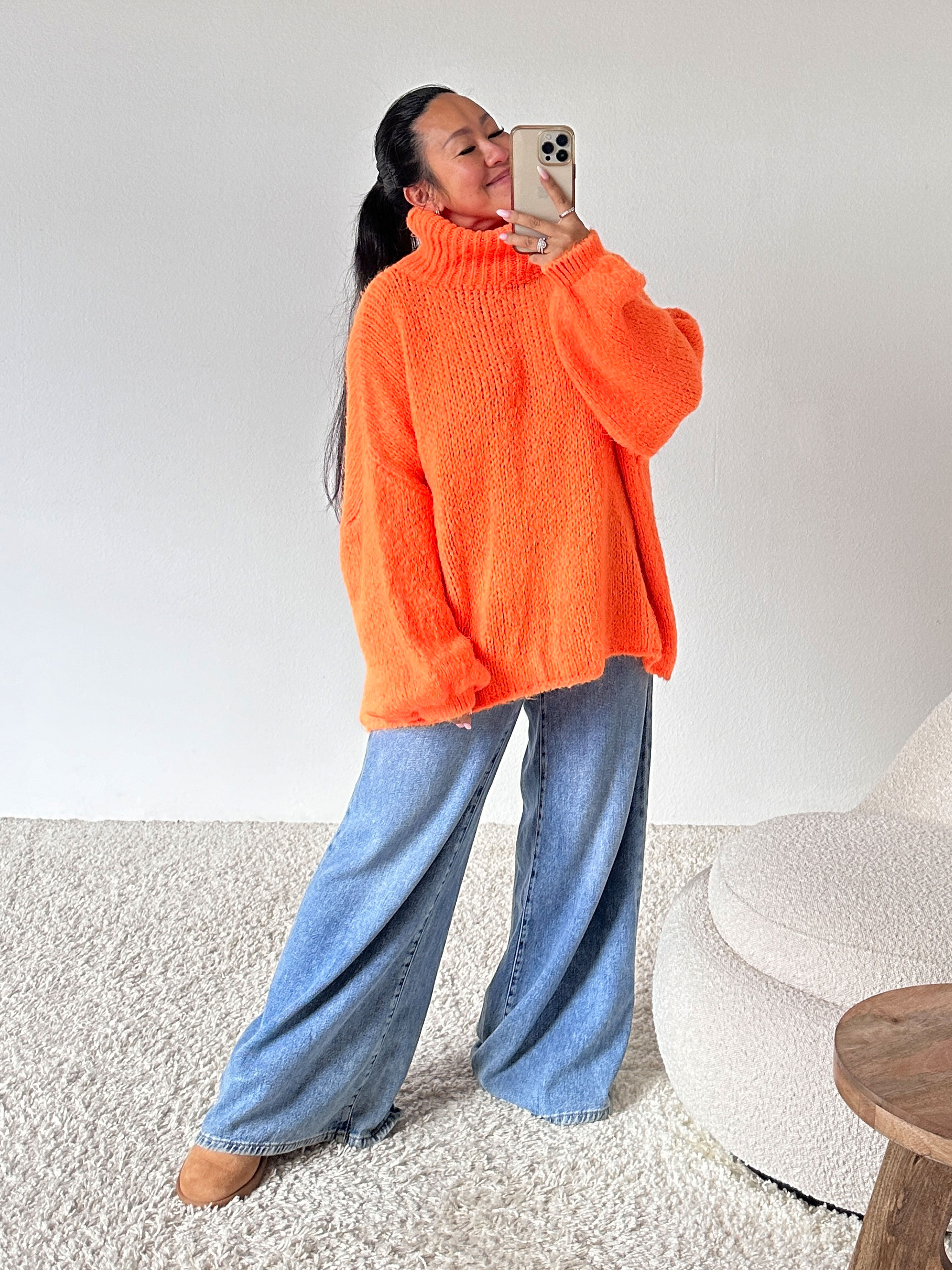 Oversize Pullover mit Schalkragen - FLAUSCHI - Neon Orange