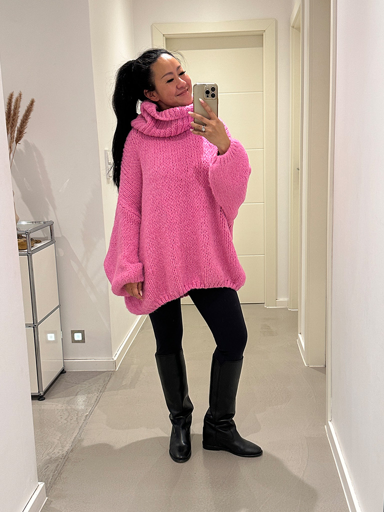 Oversize WINTER Pullover mit Schalkragen - FLAUSCHI - Bubblegum