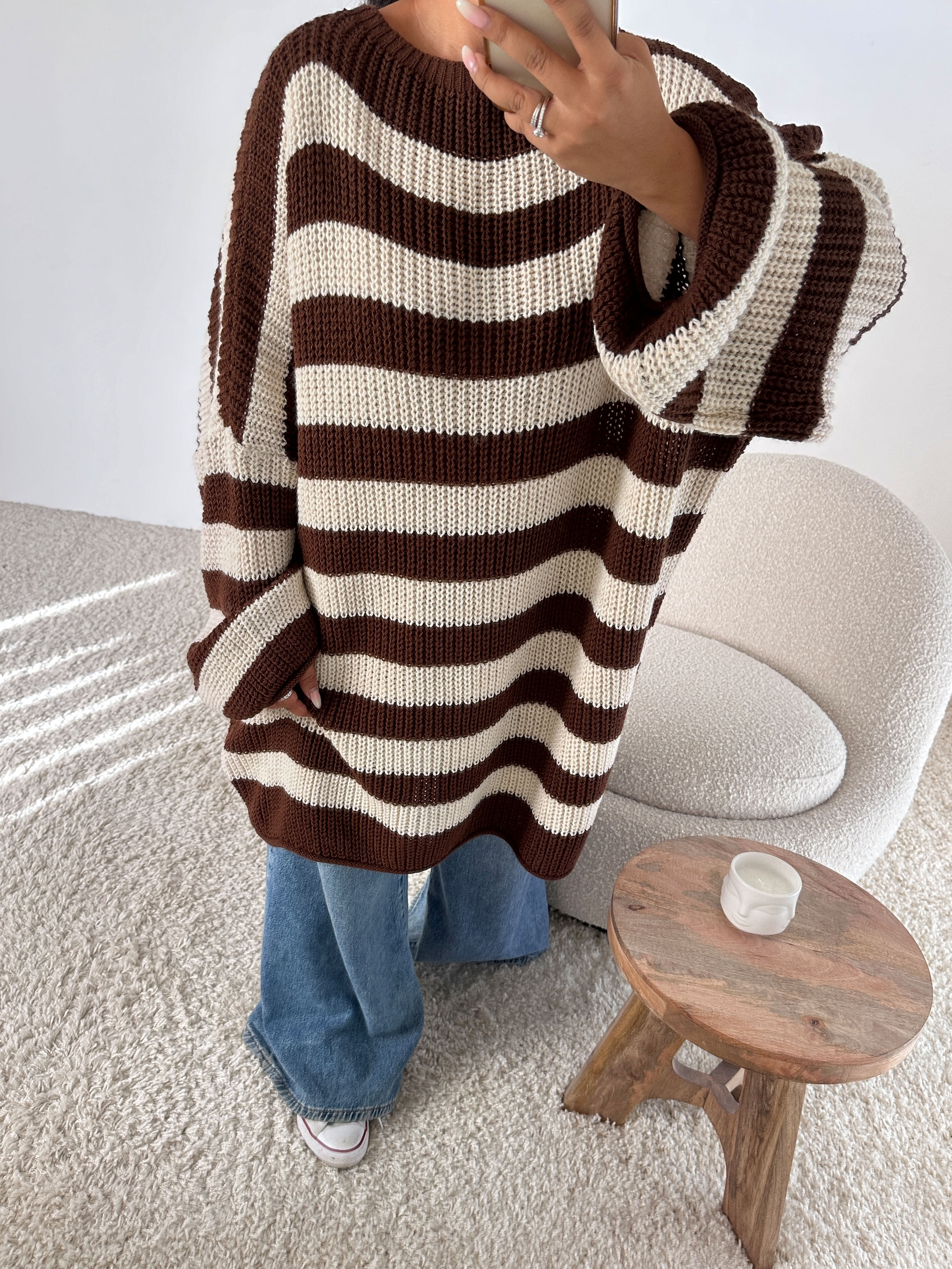 Schwerstrickpullover - CURVY - STRIPES - Coffee