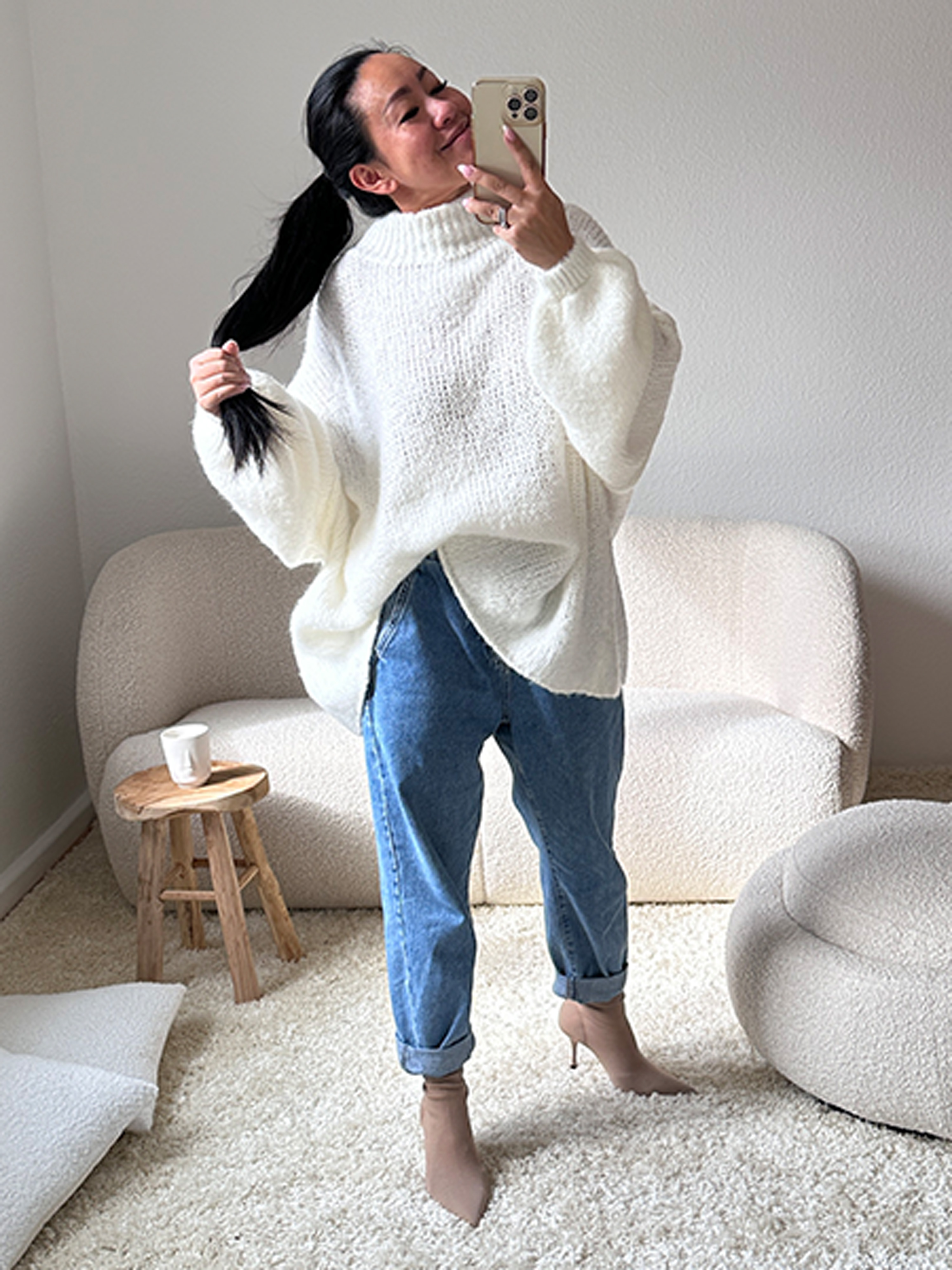 Oversize Strickpullover mit Stehkragen FLAUSCHI - REGULAR - Coconut