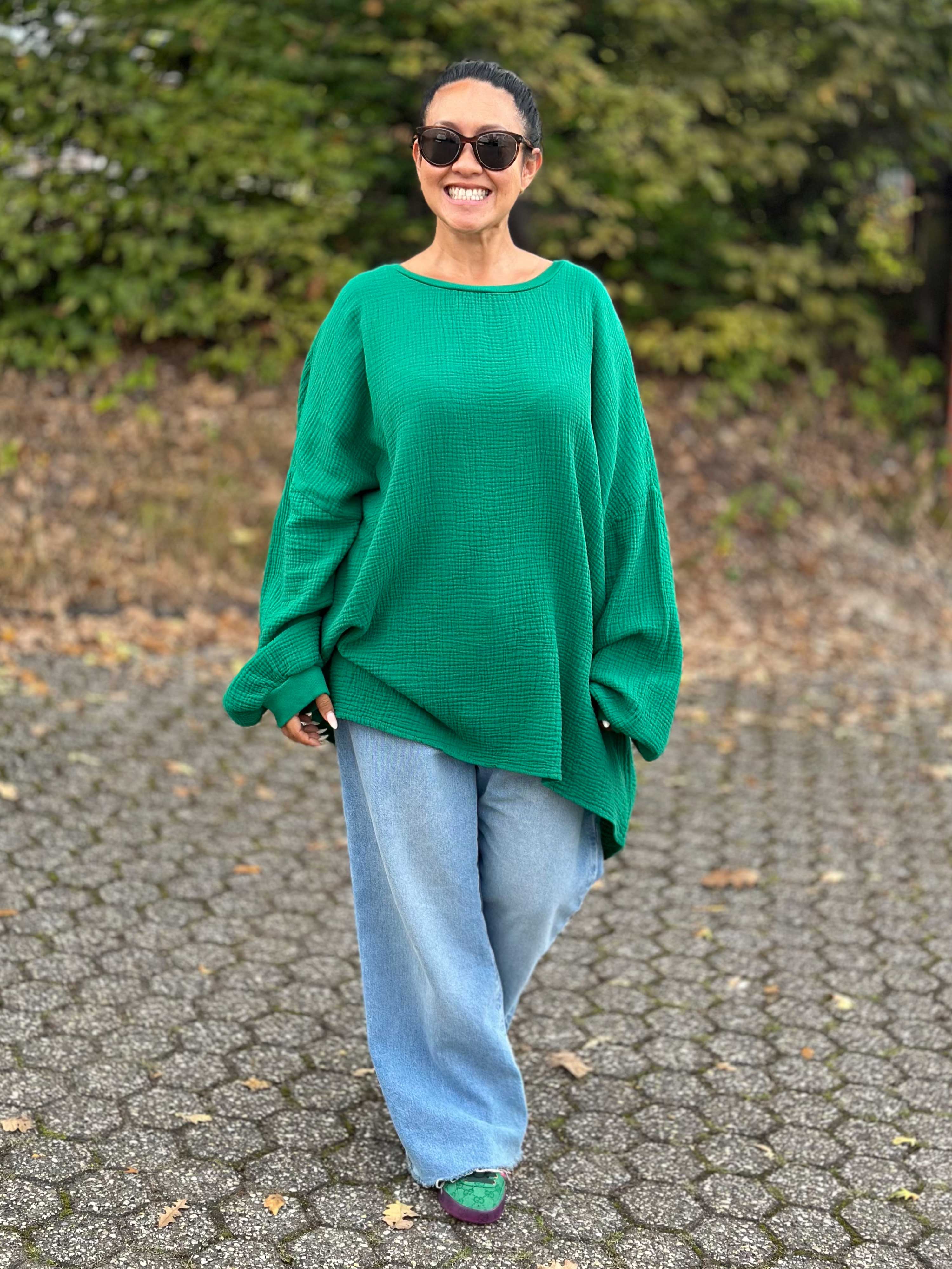 Musselin Oversize Sweatshirt - Grün