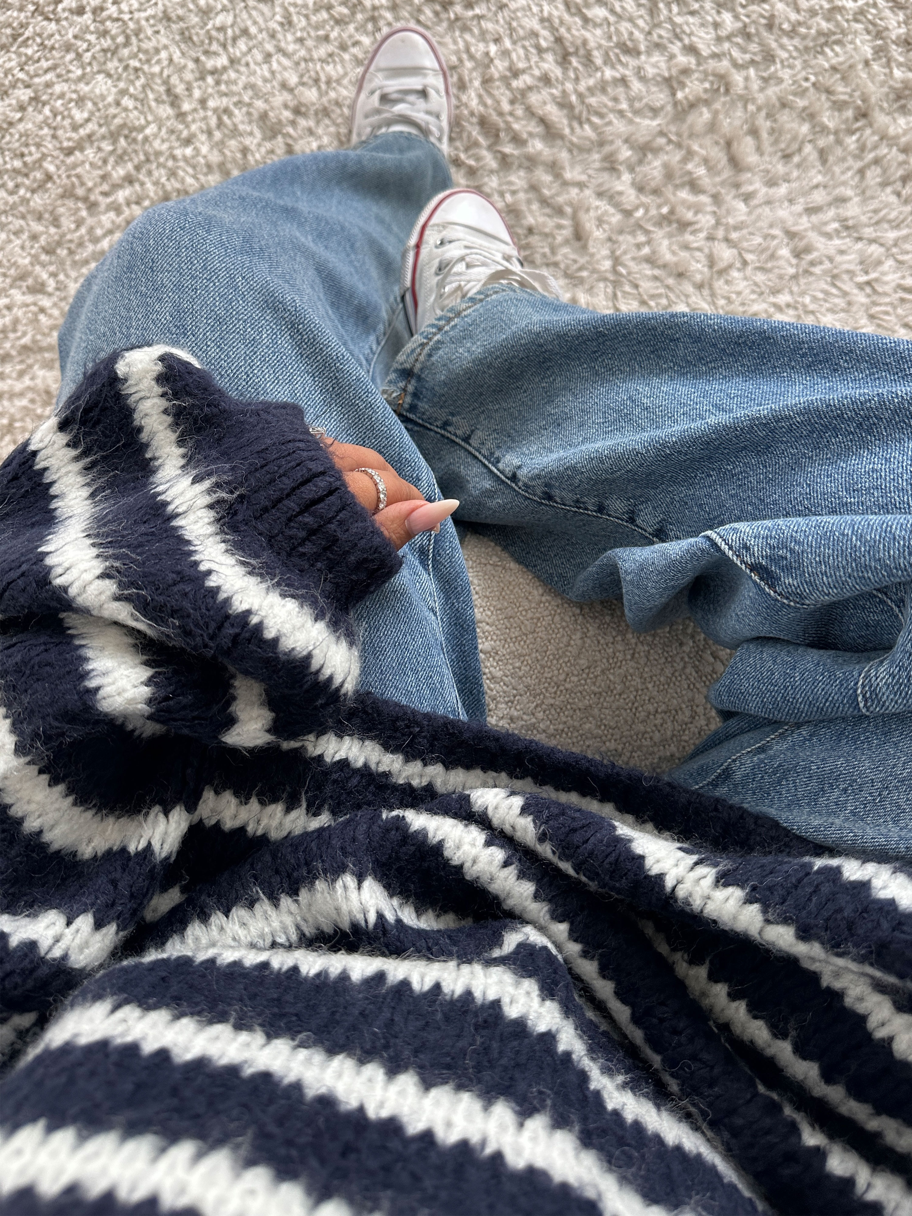 Oversize Strickpullover mit Stehkragen FLAUSCHI LINA - STRIPES - Navy