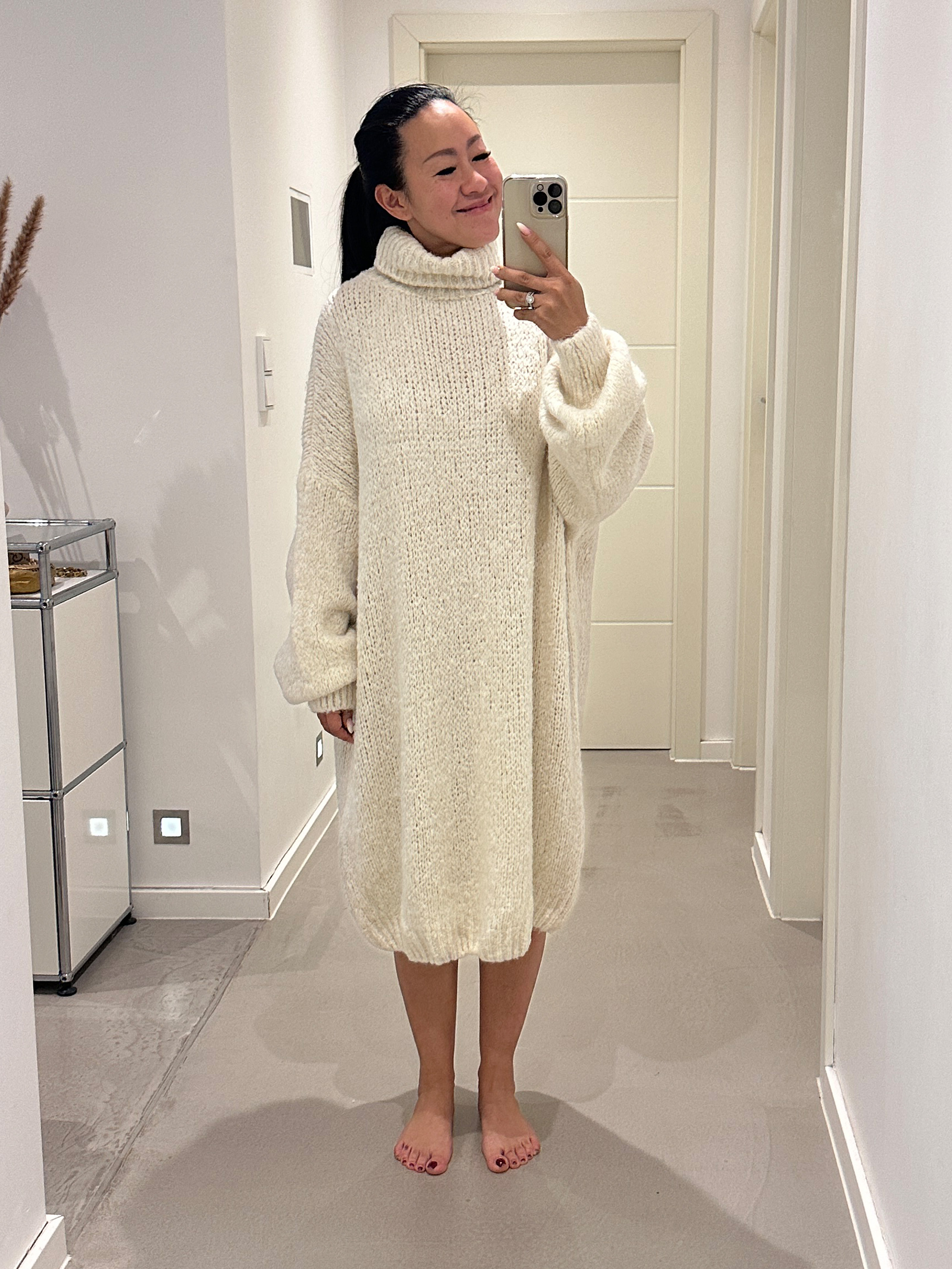 Oversize Long Strickpullover FLAUSCHI mit Rollkragen - Creme