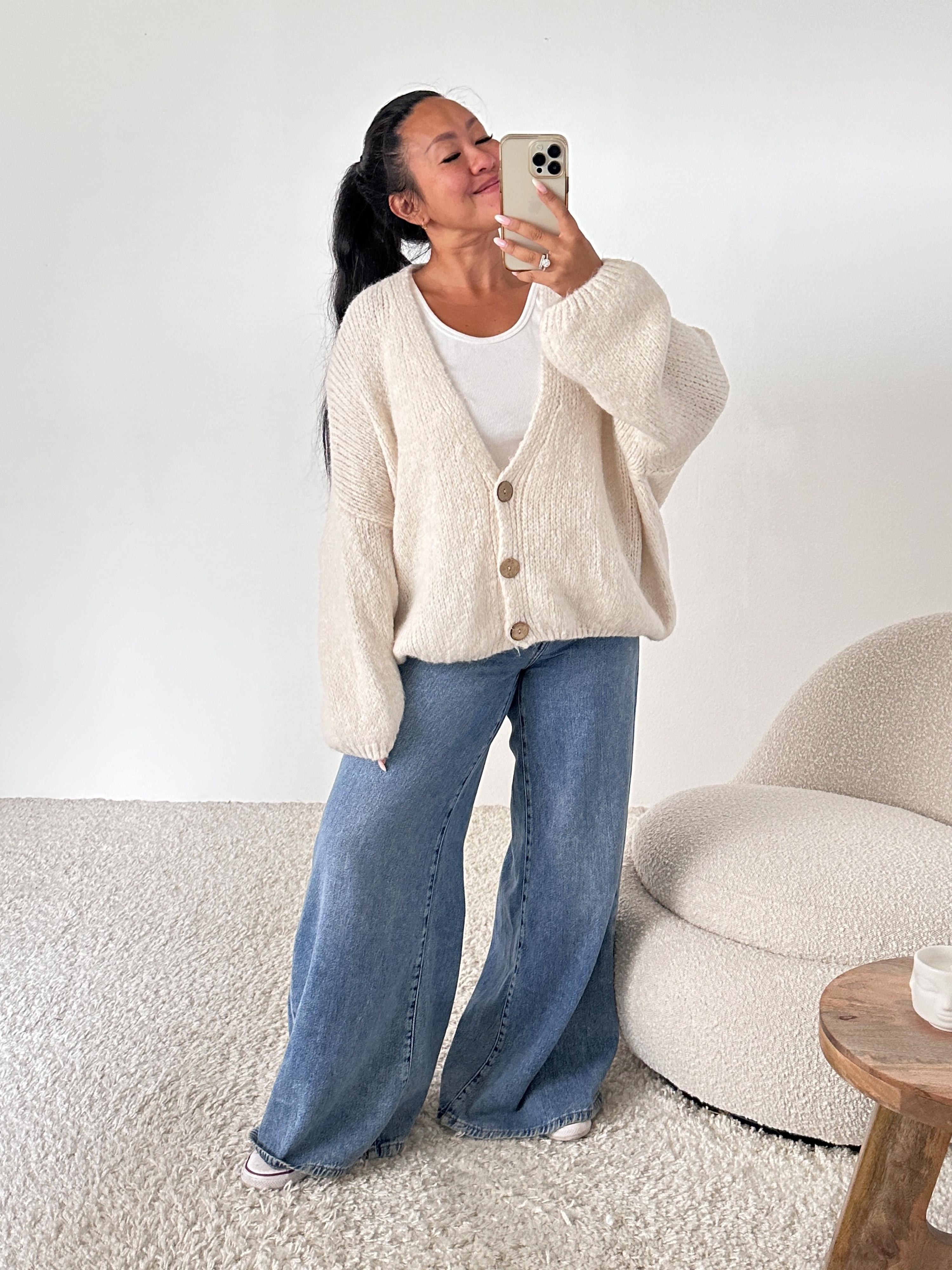 Oversize Cardigan FLAUSCHI mit Knöpfen - Creme