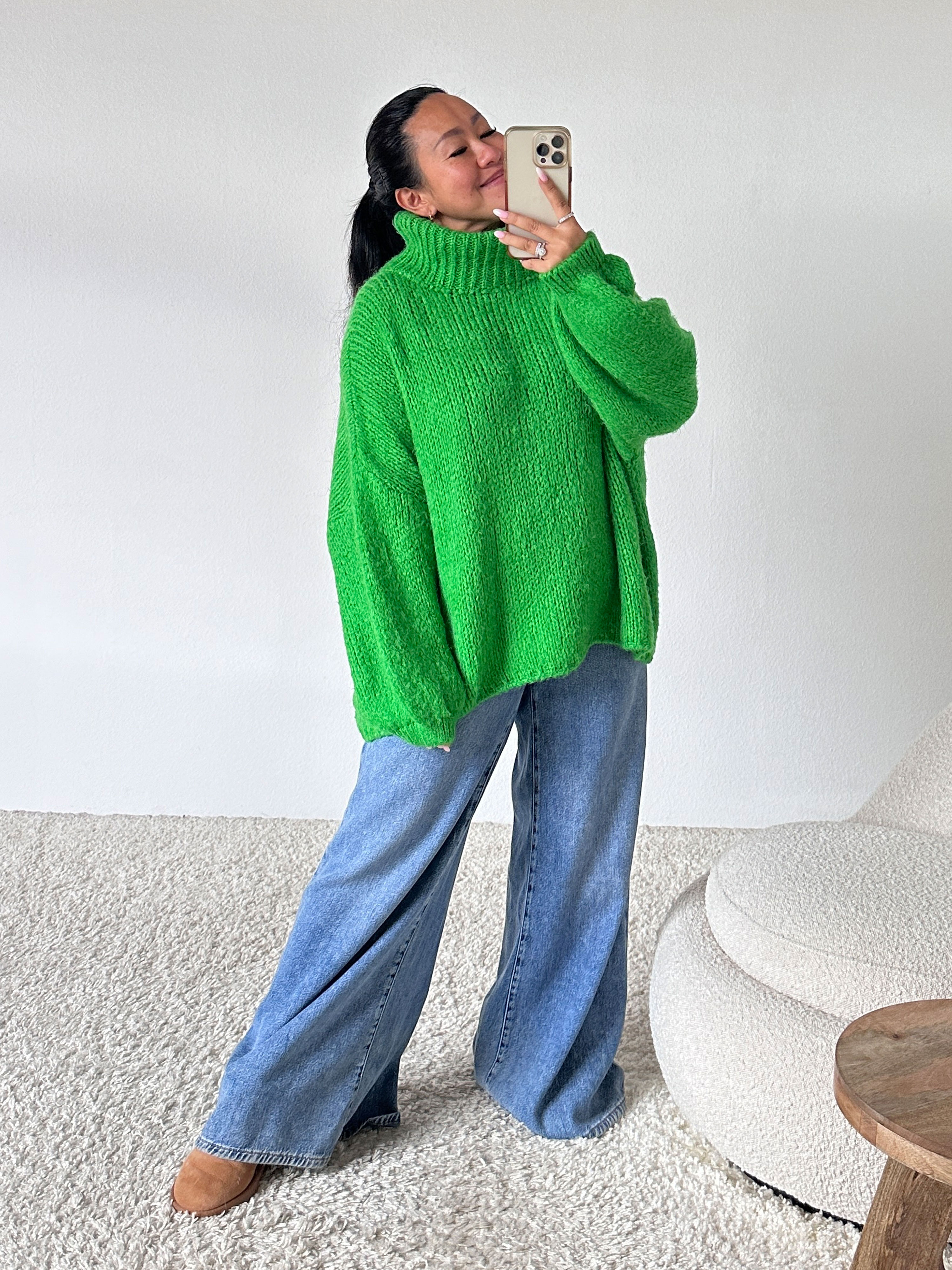 Oversize Pullover mit Schalkragen - FLAUSCHI - Grün