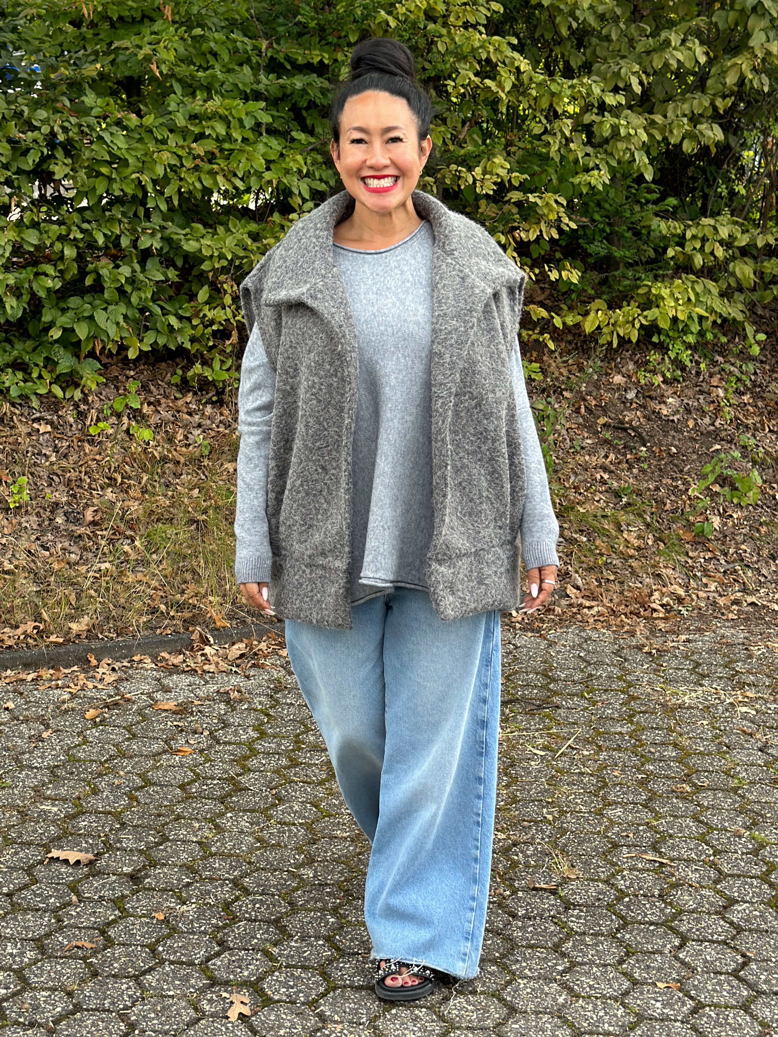 Oversize Weste mit Kragen - Grau