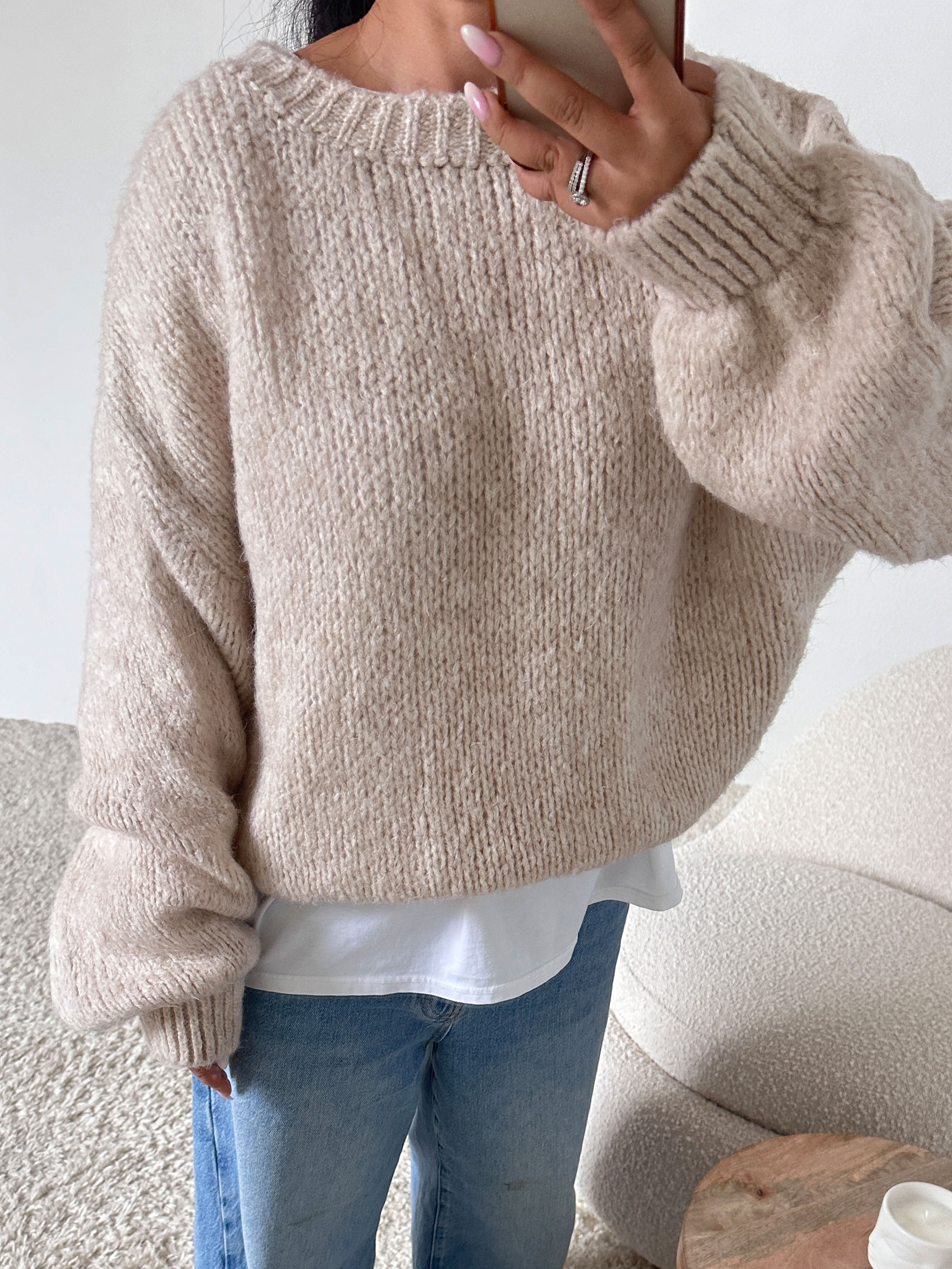 Strickpullover mit Rundhalsausschnitt - FLAUSCHI - Beige