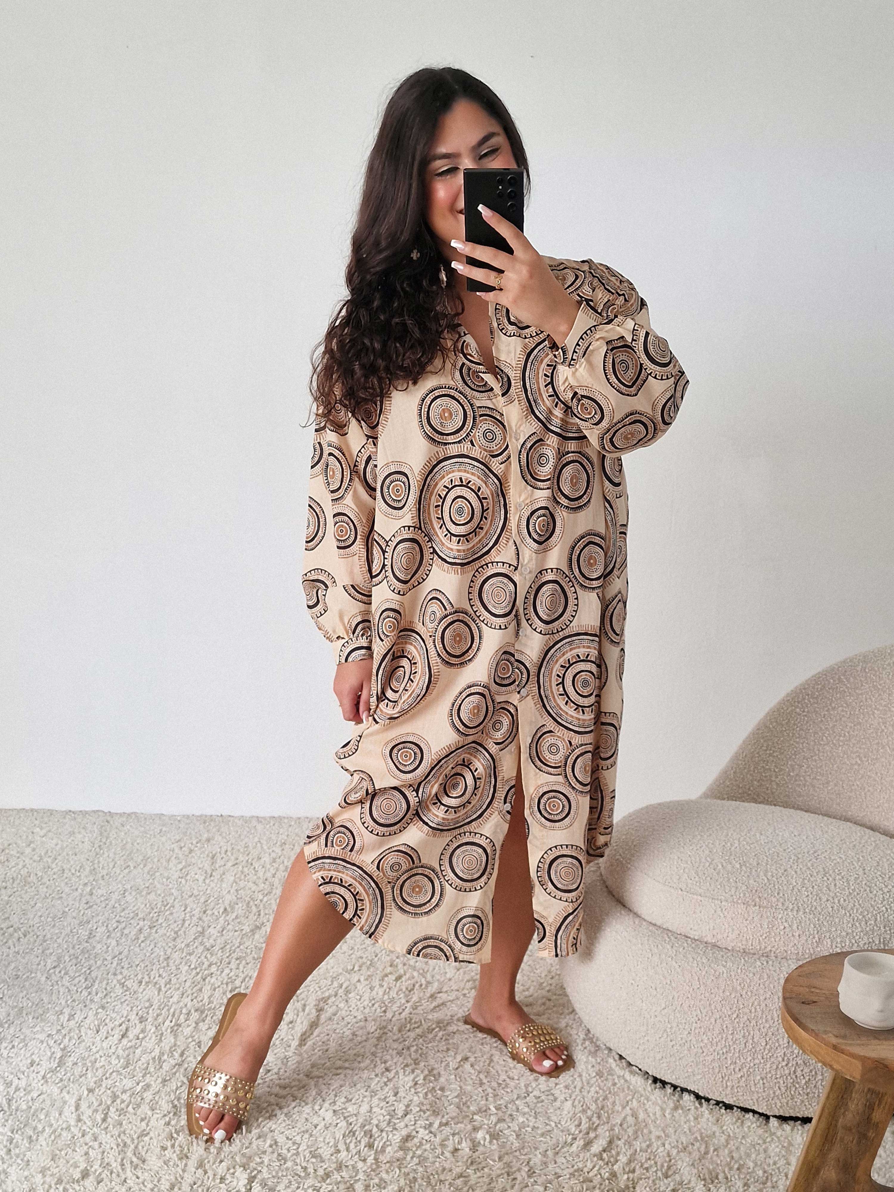 Cotton Oversize Blusenkleid mit Ornamenten - BOHO