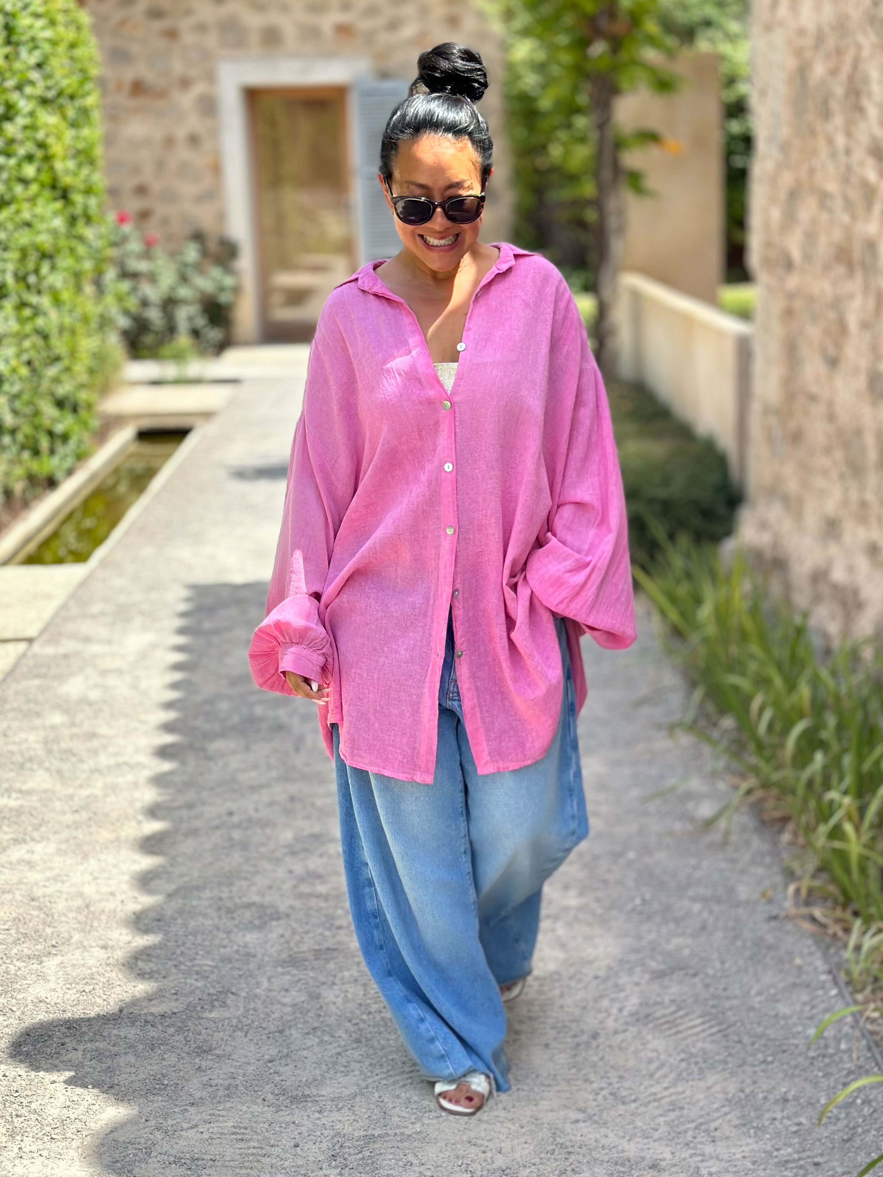 Cotton Long Oversize Bluse - Must Have - Pink