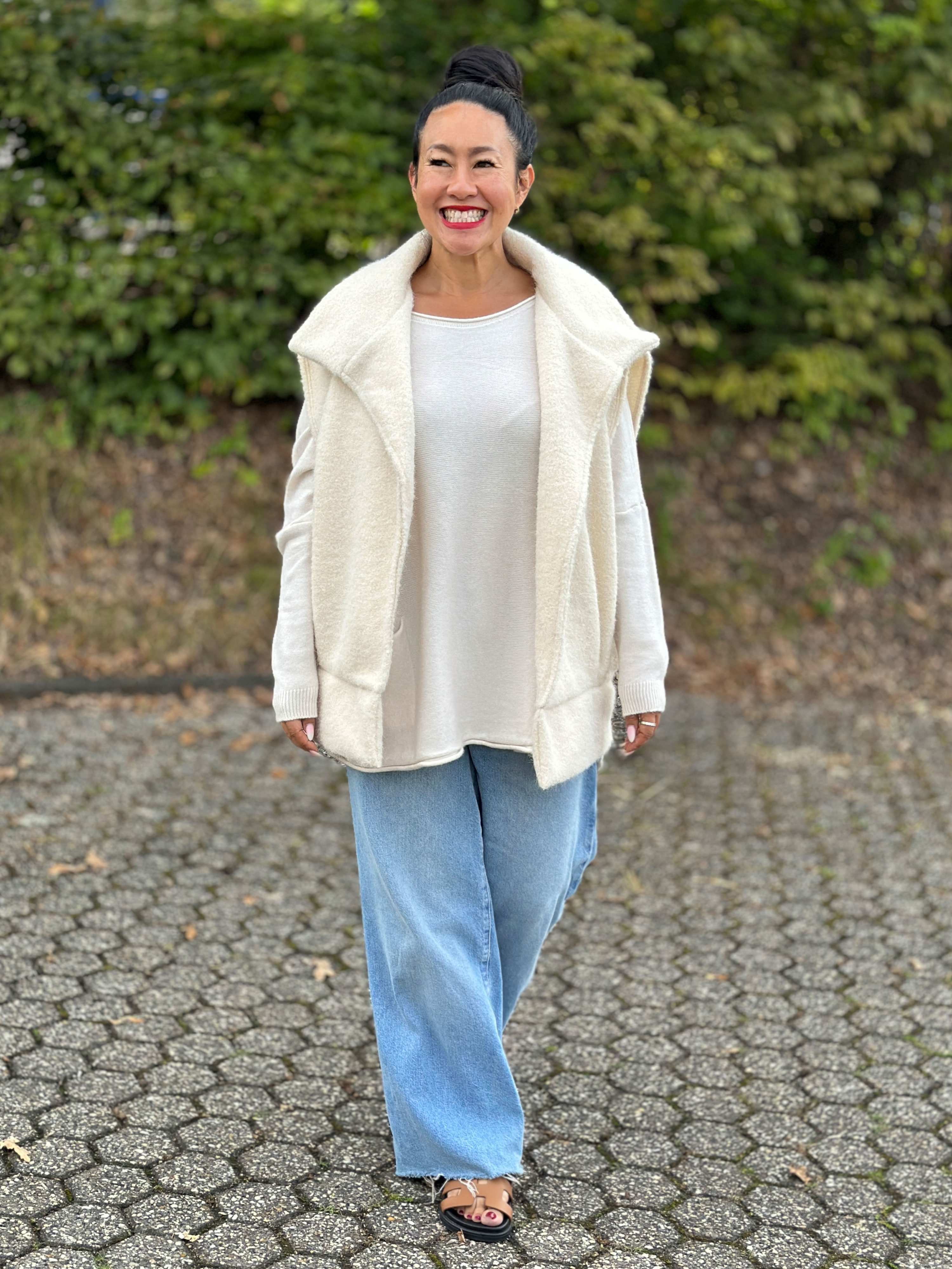 Oversize Weste mit Kragen - Creme