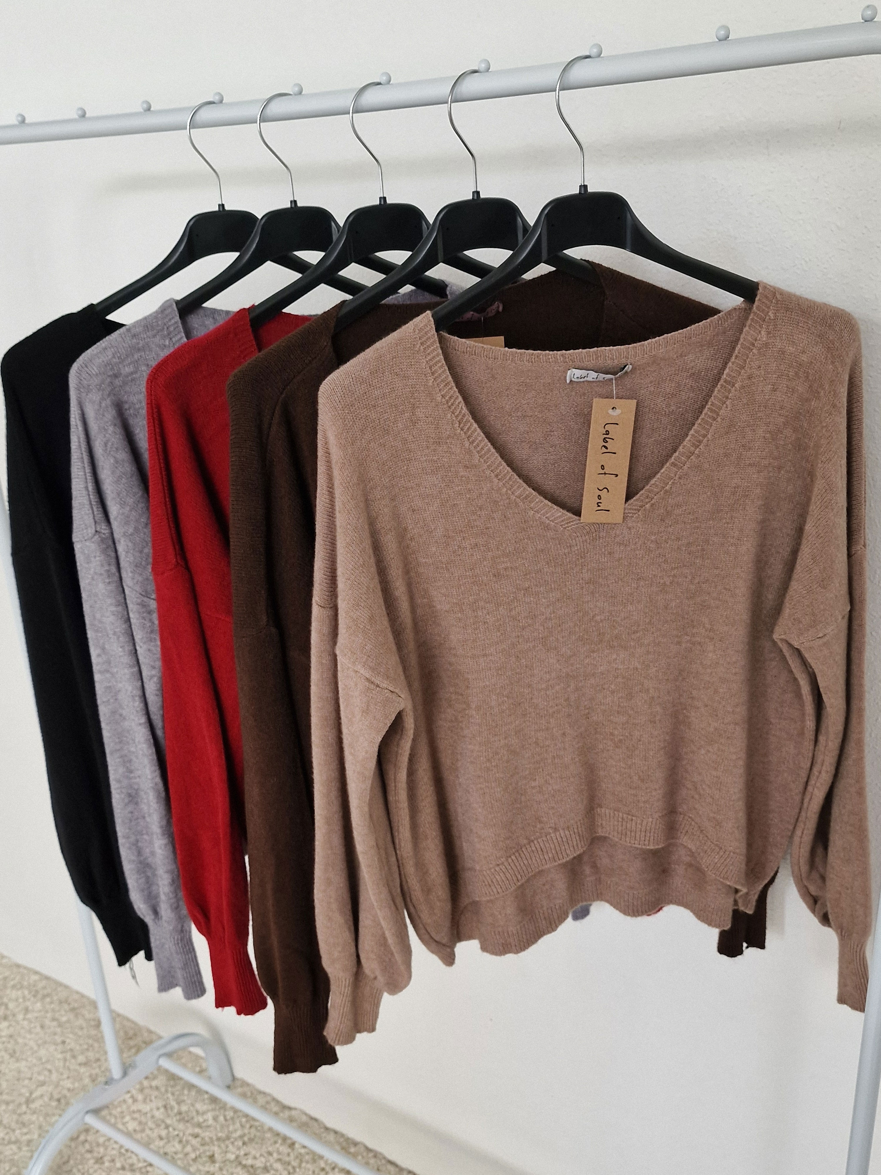 Cropped Viskose Pullover mit V-Ausschnitt - Camel